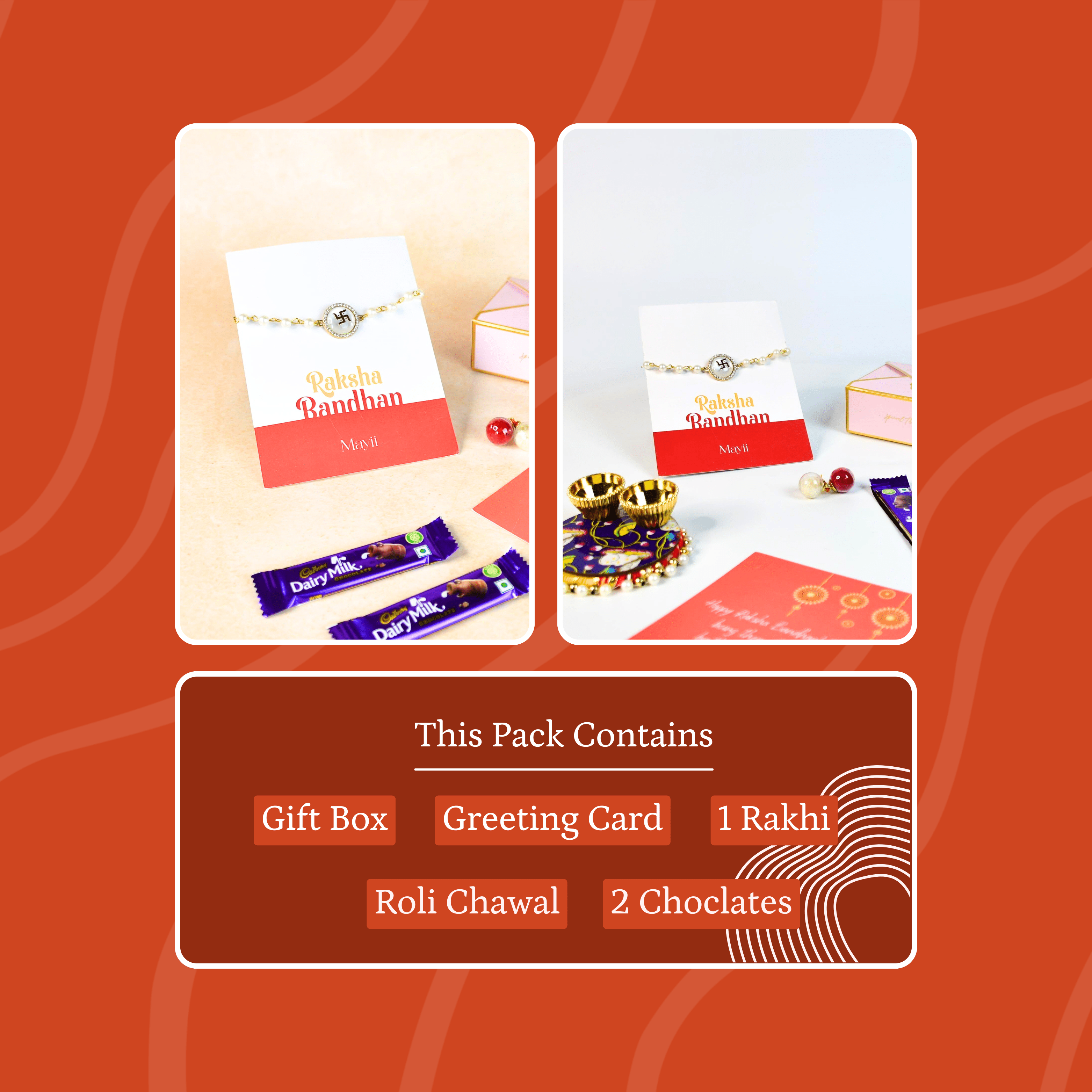 Mayii Exquisite Swastik Rakhi Pack of 1 with Roli Chawal and Greeting card combo for Raksha Bandhan and Gifting - Mayii - Mayii