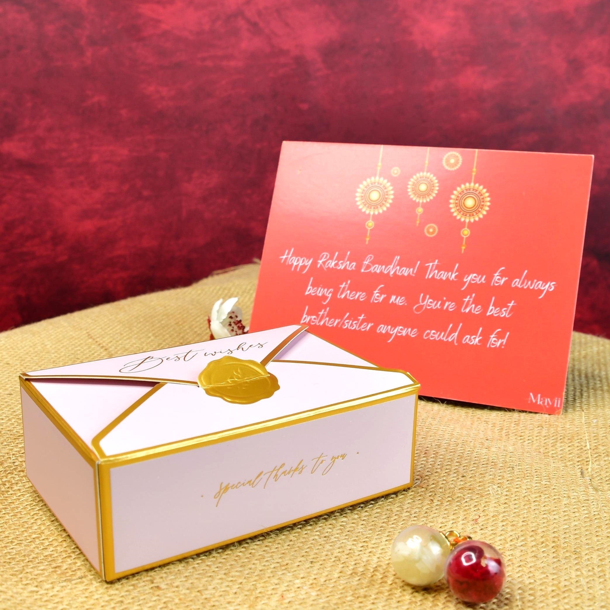 Mayii Exquisite Tri Red Green Rakhi Pack of 1 with Roli Chawal and Greeting card combo for Raksha Bandhan and Gifting - Mayii - Mayii