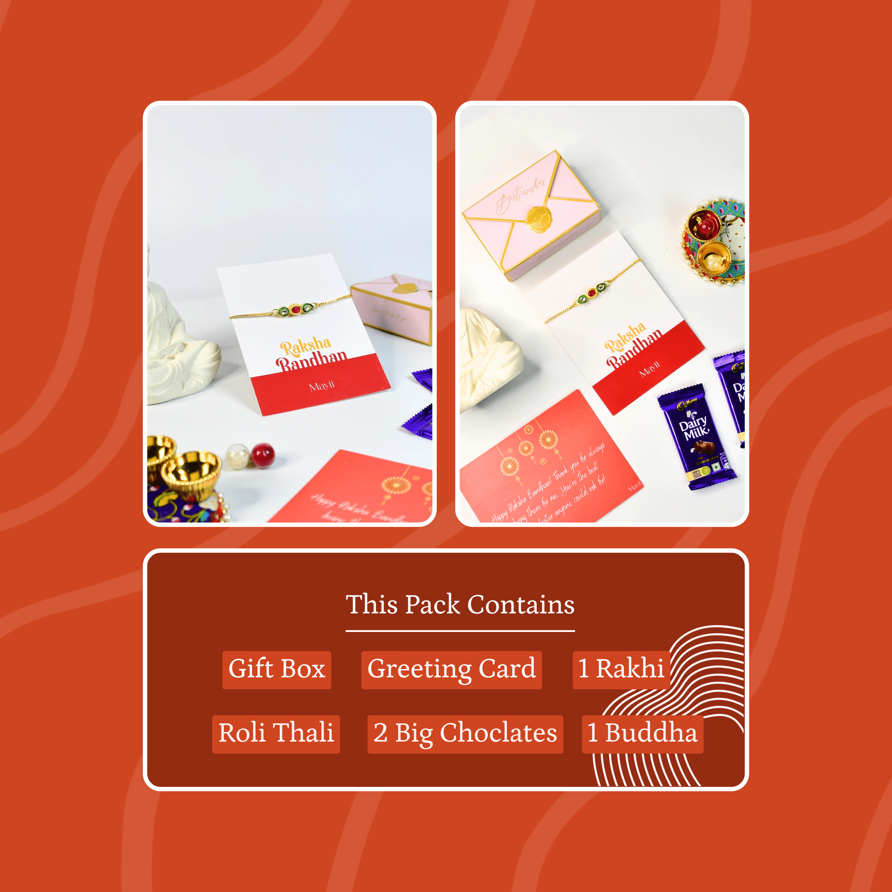 Mayii Exquisite Tri Red Green Rakhi Pack of 1 with Roli Chawal and Greeting card combo for Raksha Bandhan and Gifting - Mayii - Mayii