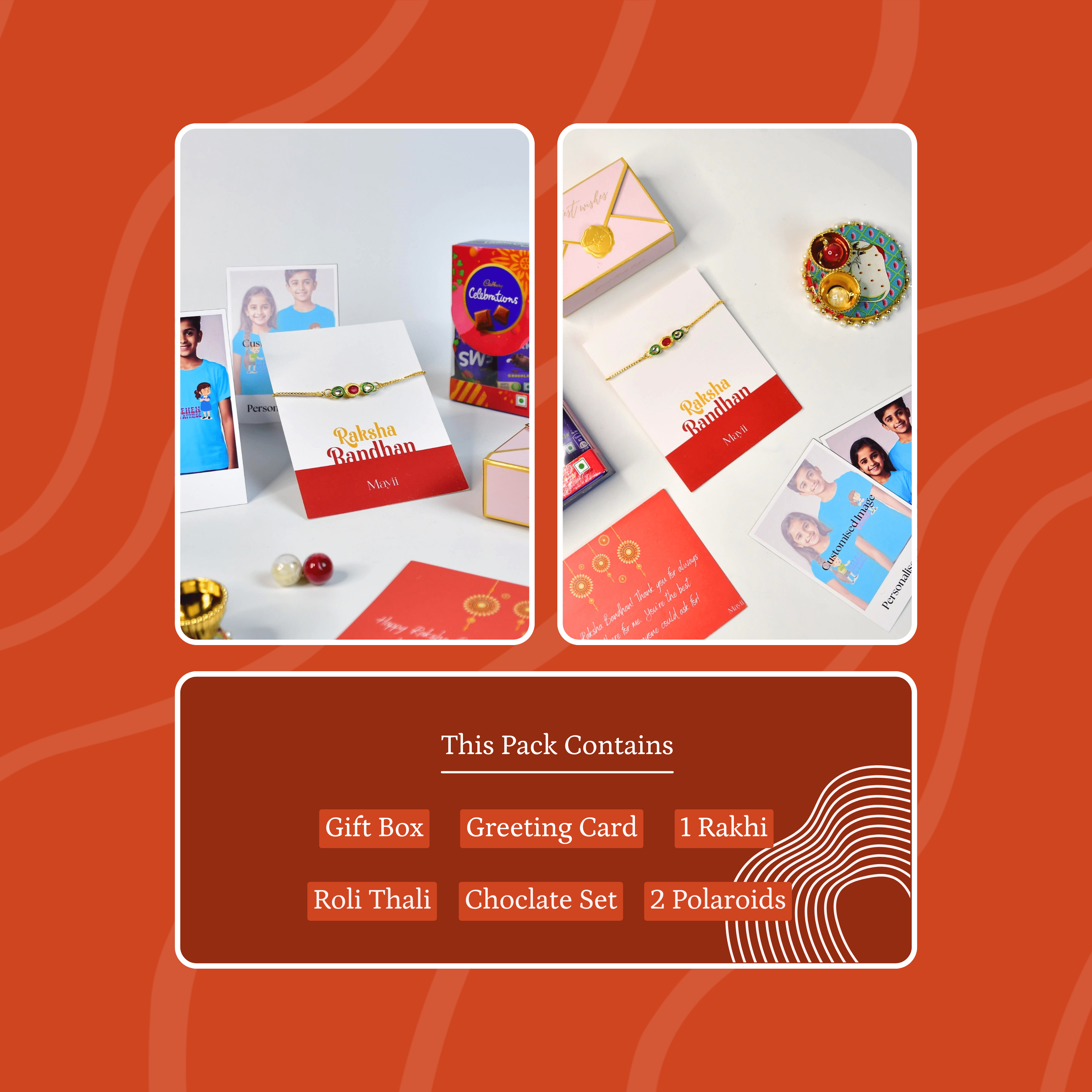 Mayii Exquisite Tri Red Green Rakhi Pack of 1 with Roli Chawal and Greeting card combo for Raksha Bandhan and Gifting - Mayii - Mayii