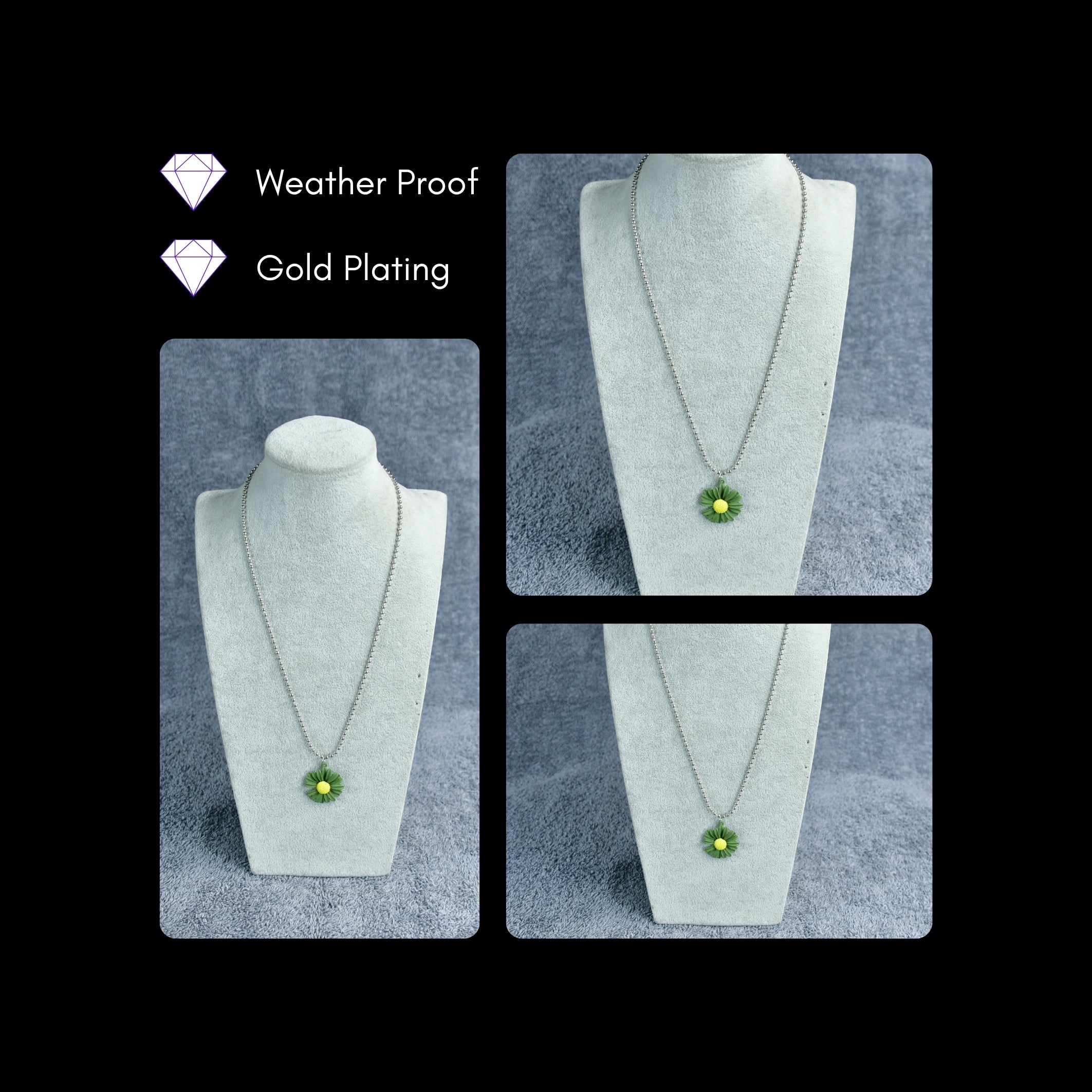 MAYII Flower Pendant Necklace Silver and Green Stainless Steel - One Size - Mayii - Mayii