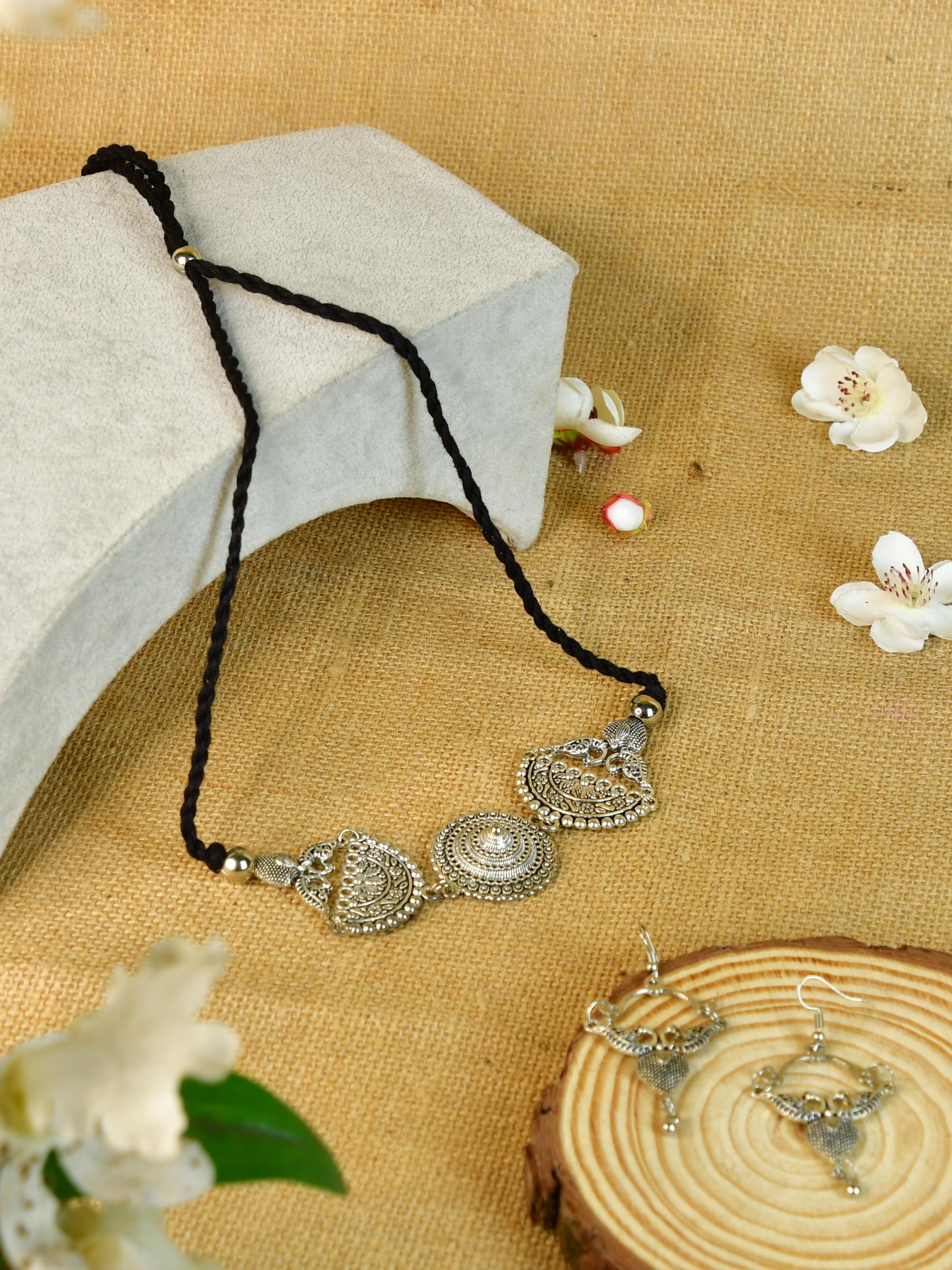 Mayii German Silver Choker: Mandala & Peacock Design - Mayii - Mayii
