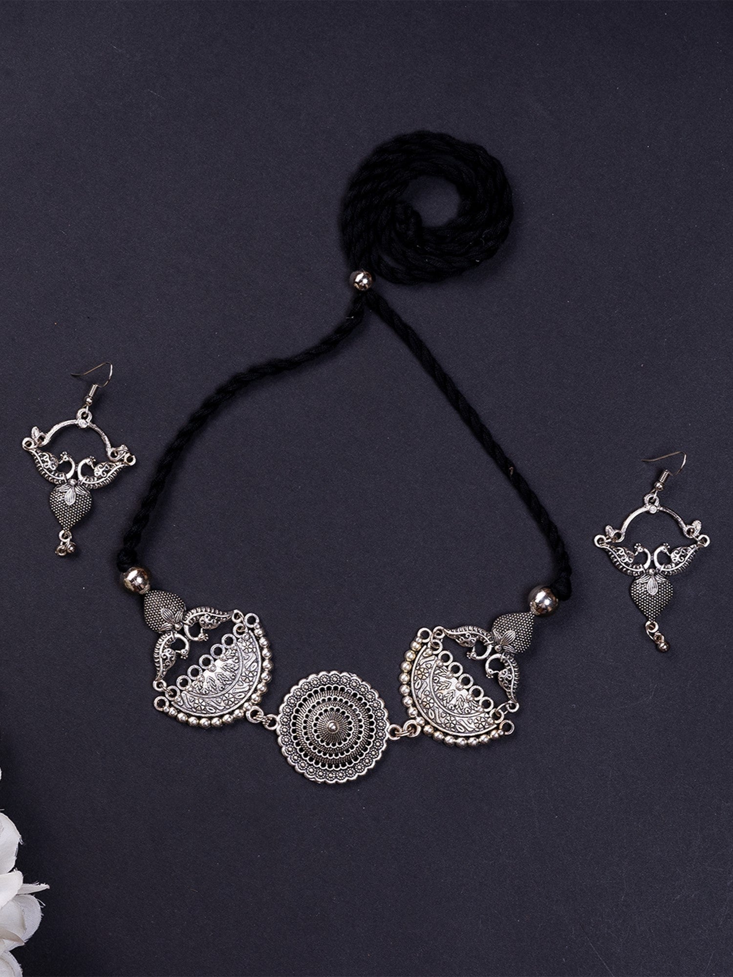 Mayii German Silver Choker: Mandala & Peacock Design - Mayii - Mayii