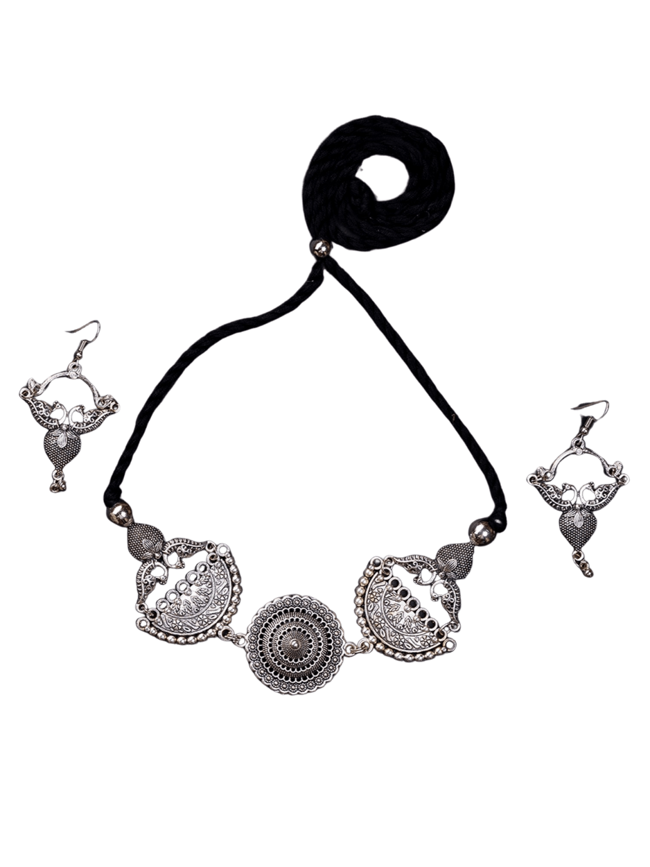 Mayii German Silver Choker: Mandala & Peacock Design - Mayii - Mayii