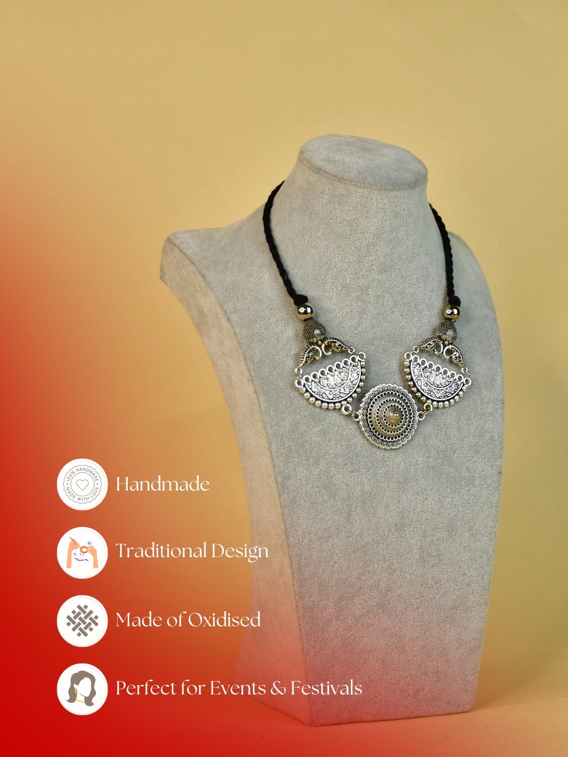 Mayii German Silver Choker: Mandala & Peacock Design - Mayii - Mayii