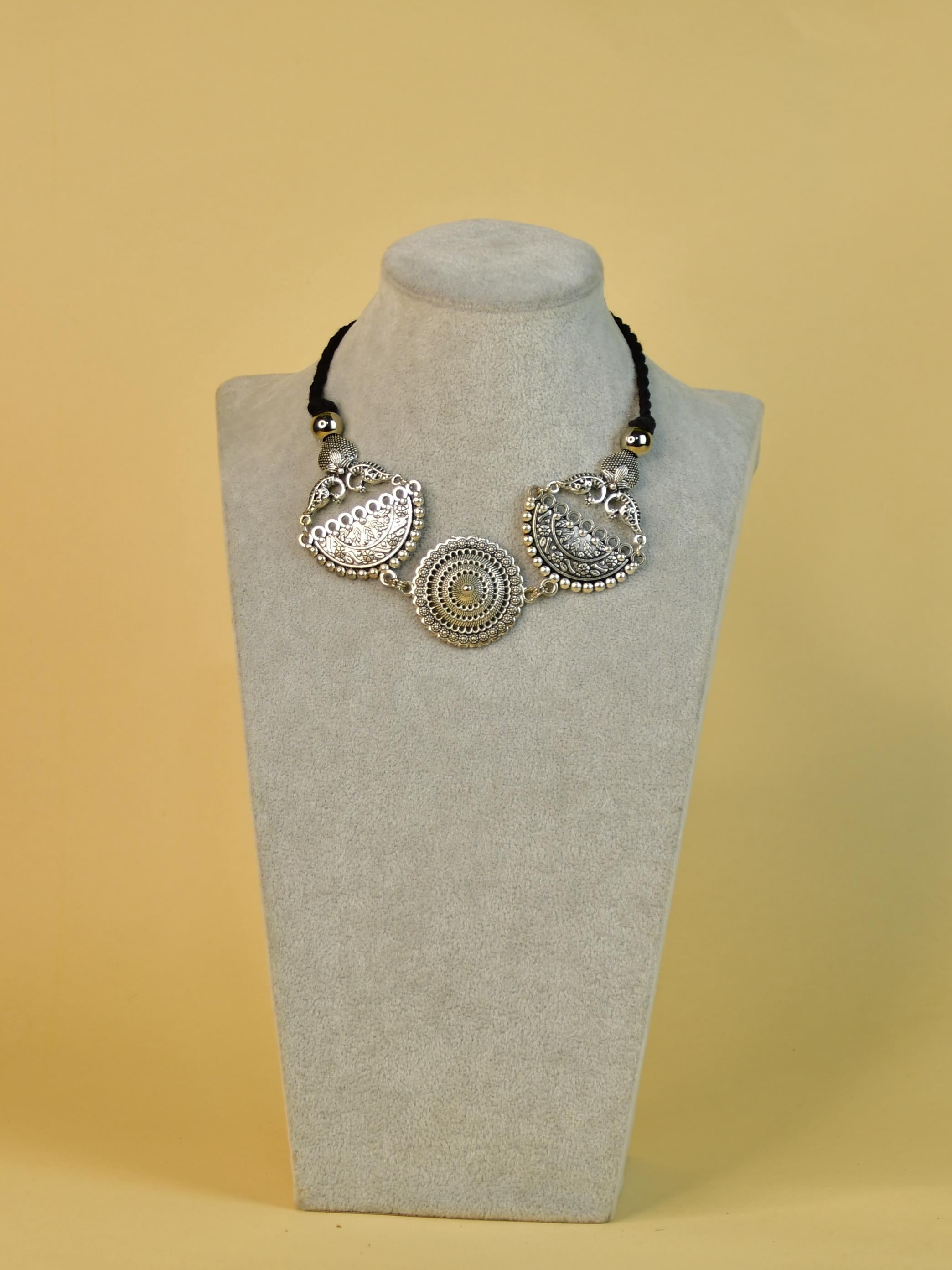 Mayii German Silver Choker: Mandala & Peacock Design - Mayii - Mayii