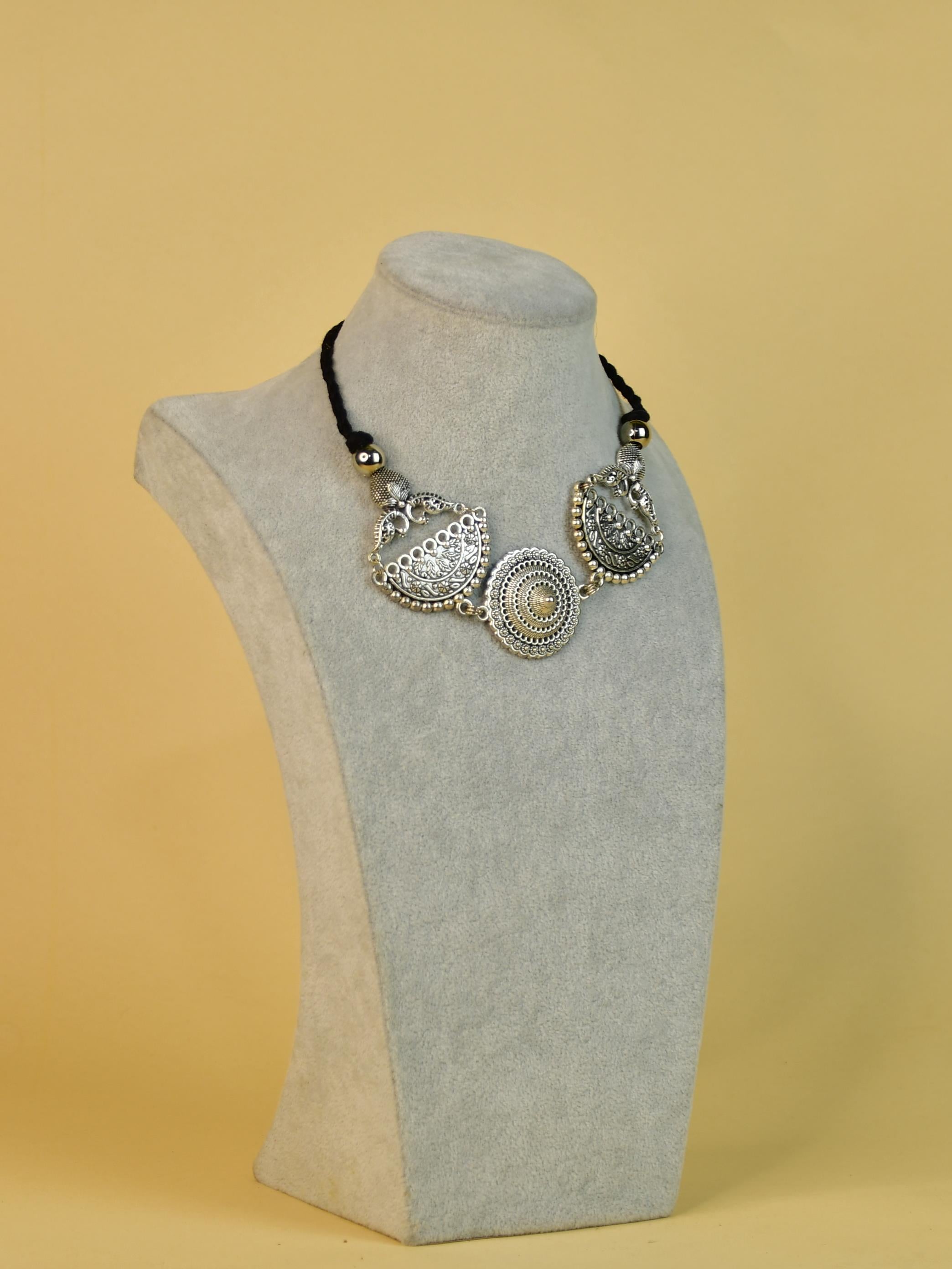 Mayii German Silver Choker: Mandala & Peacock Design - Mayii - Mayii