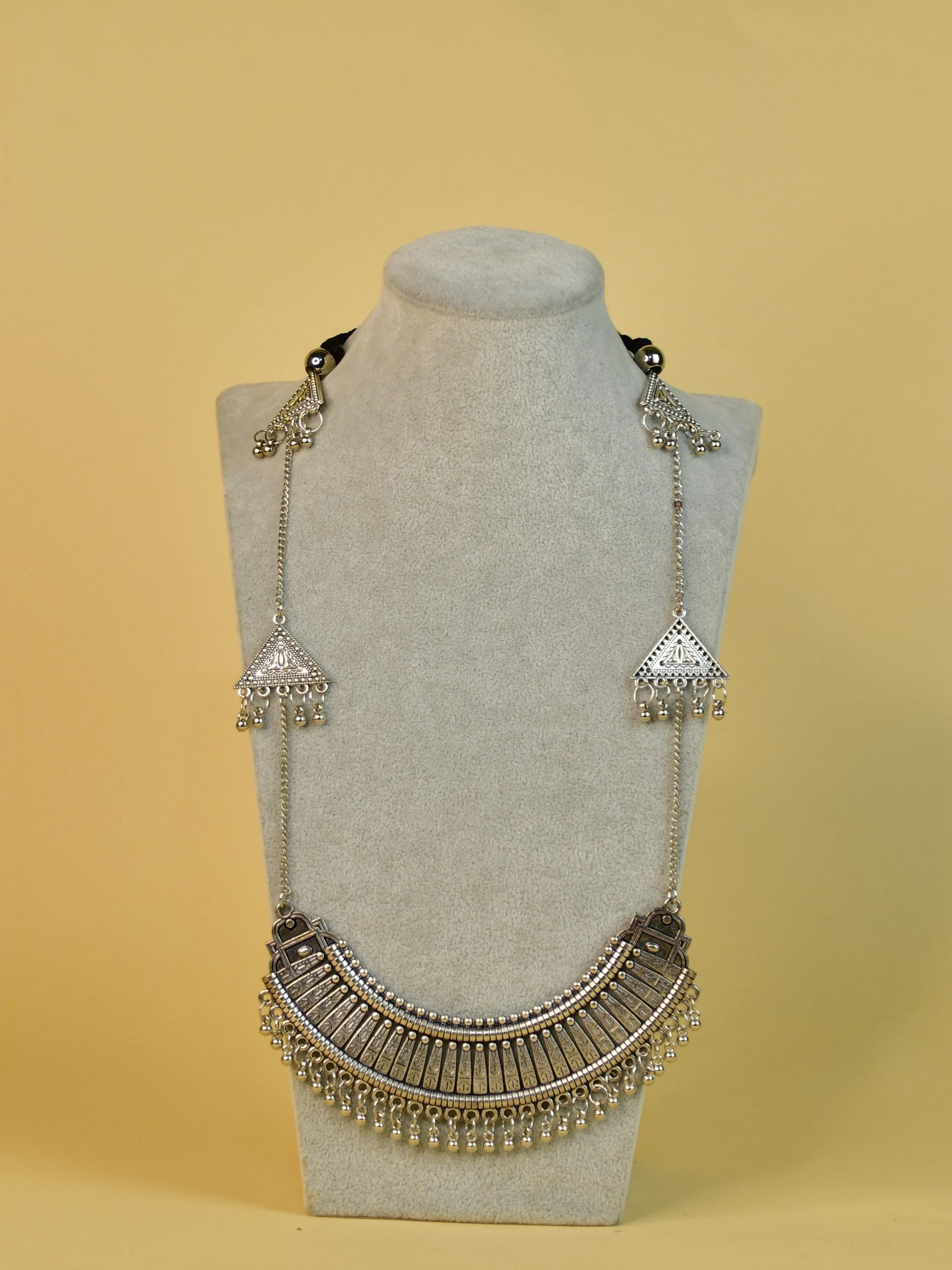 Mayii German Silver Long Choker: Triangles & Chain - Mayii - Mayii