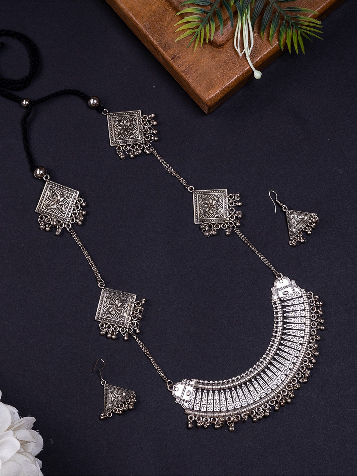 Mayii German Silver Long Choker: Triangles & Chain - Mayii - Mayii