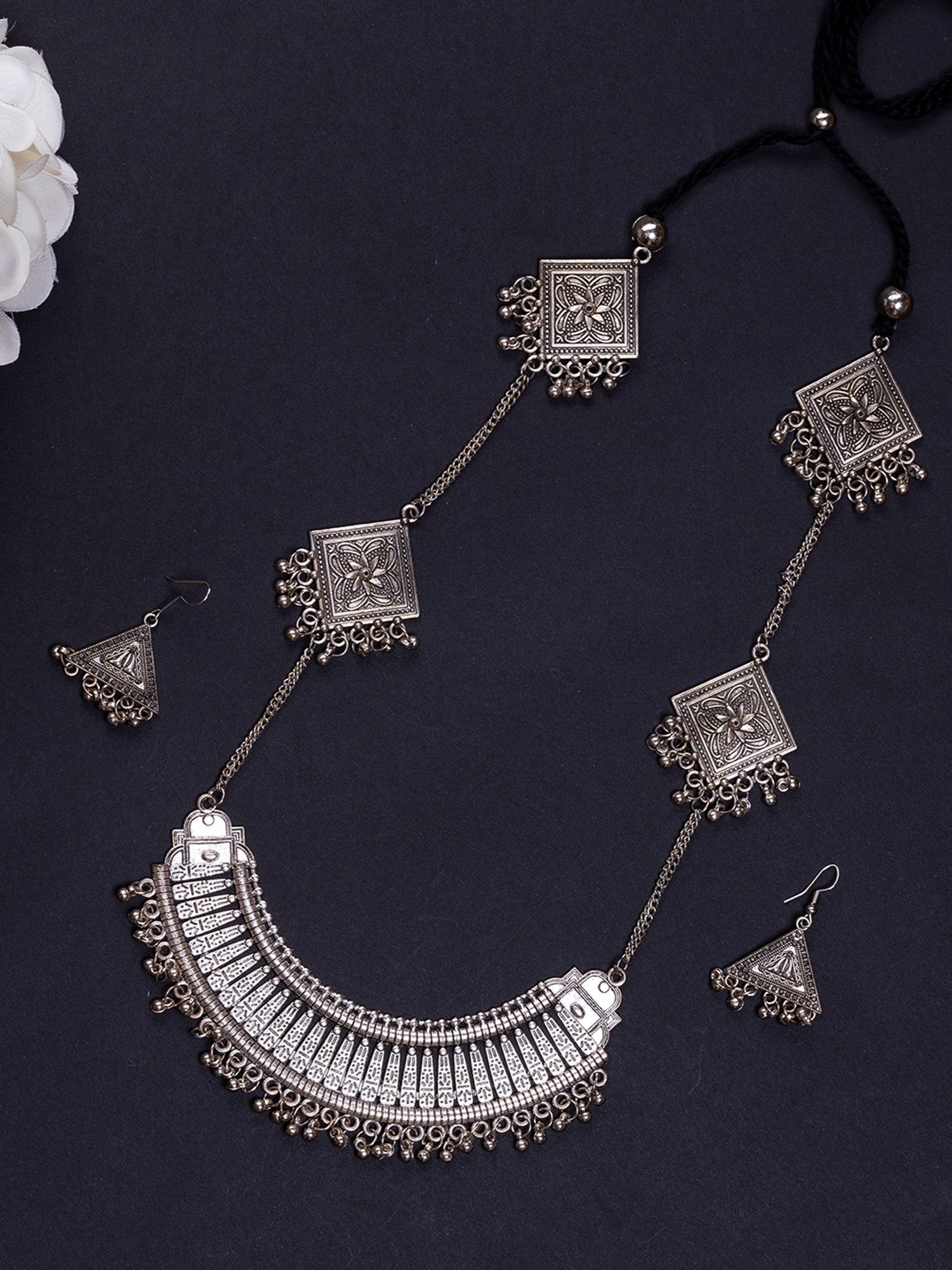 Mayii German Silver Long Choker: Triangles & Chain - Mayii - Mayii