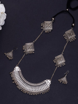 Mayii German Silver Long Choker: Triangles & Chain - Mayii - Mayii