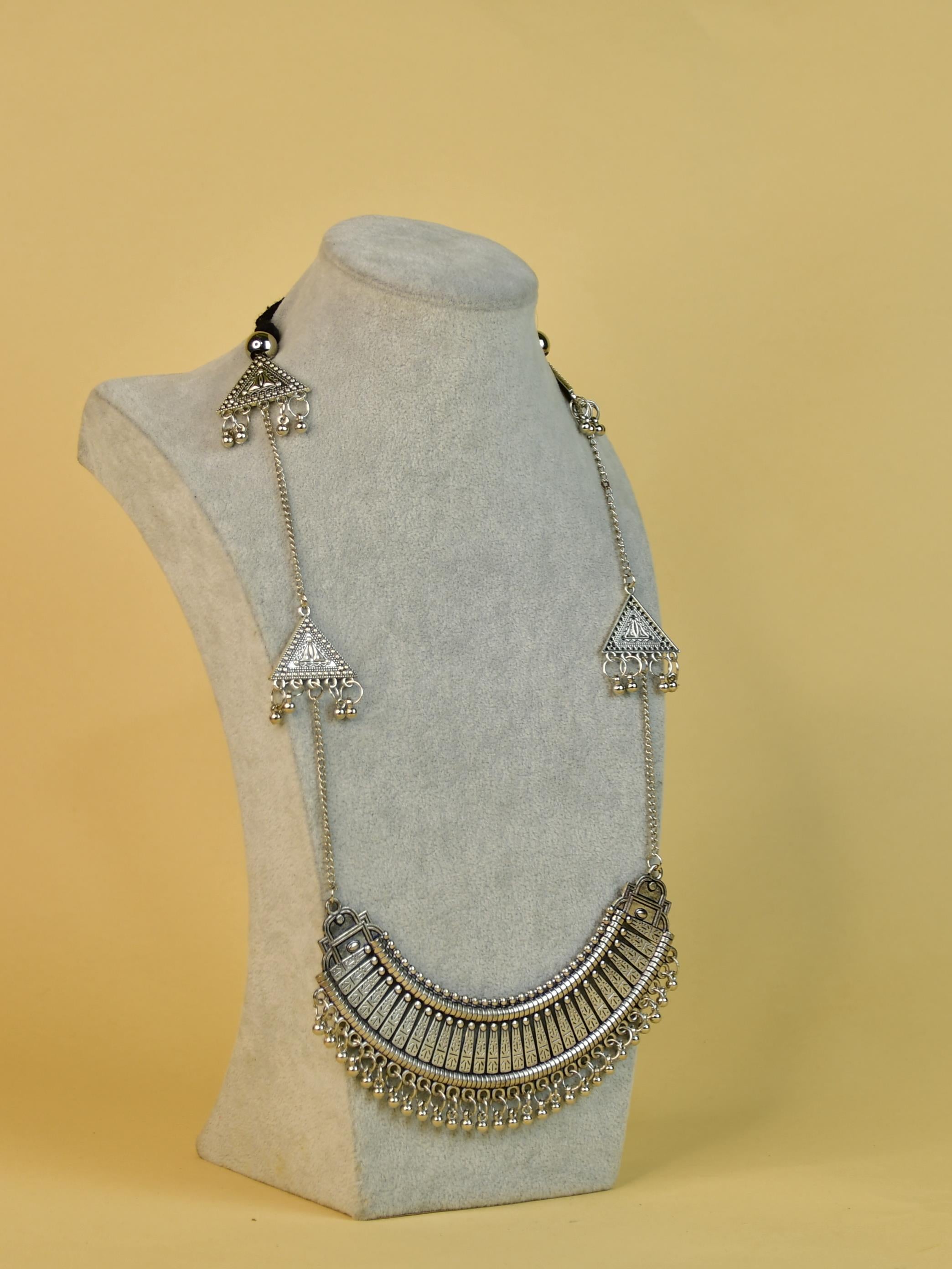 Mayii German Silver Long Choker: Triangles & Chain - Mayii - Mayii