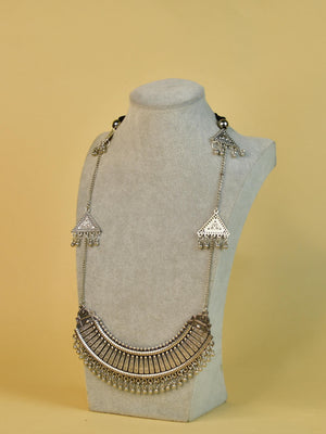 Mayii German Silver Long Choker: Triangles & Chain - Mayii - Mayii