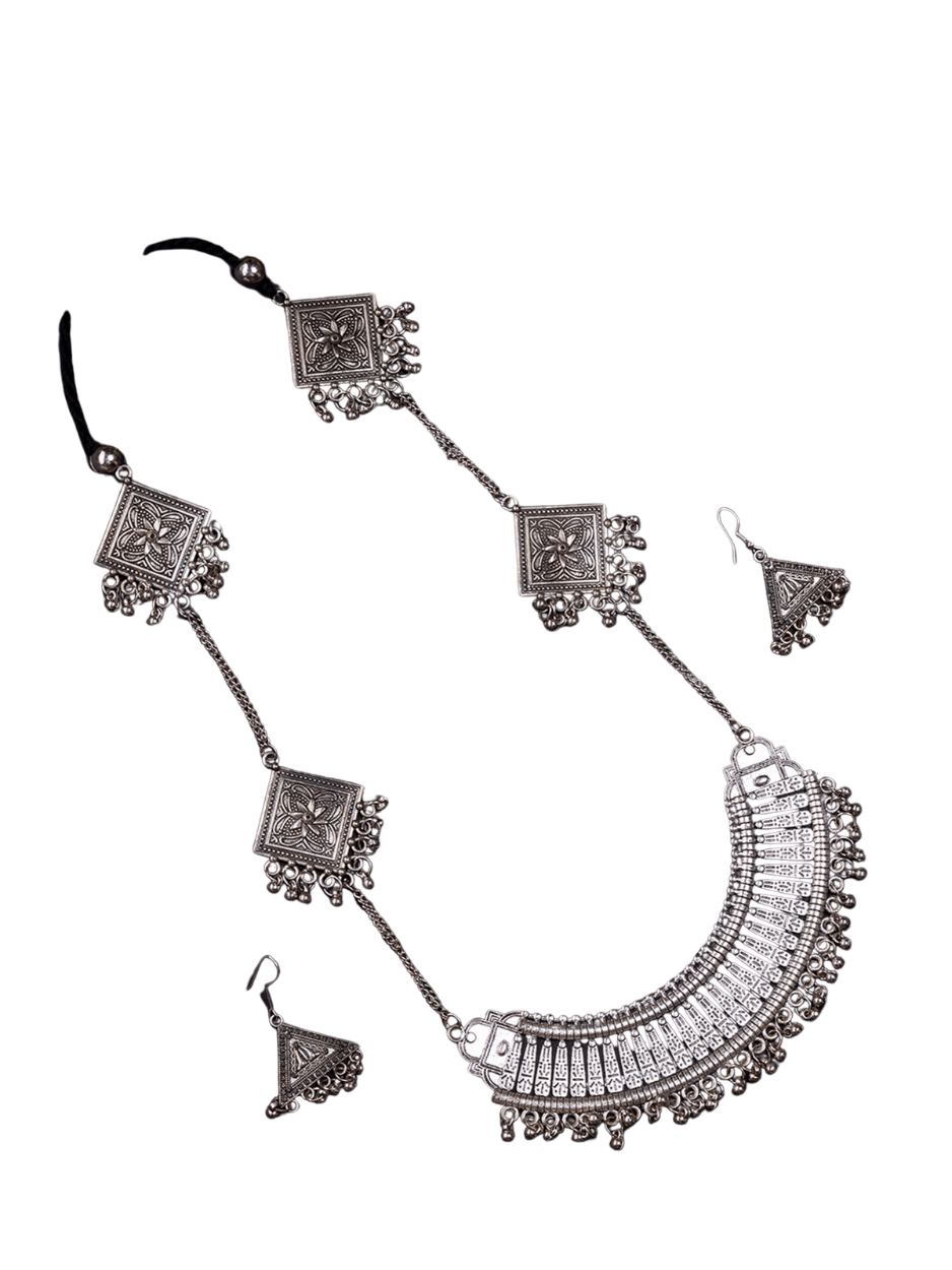 Mayii German Silver Long Choker: Triangles & Chain - Mayii - Mayii
