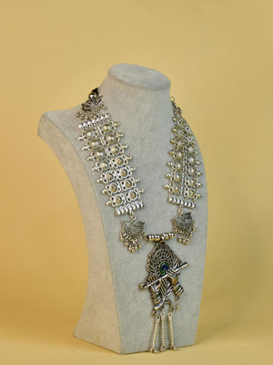 Mayii German Silver Necklace: Krishna Flute & Mor Pankh Design - Mayii - Mayii