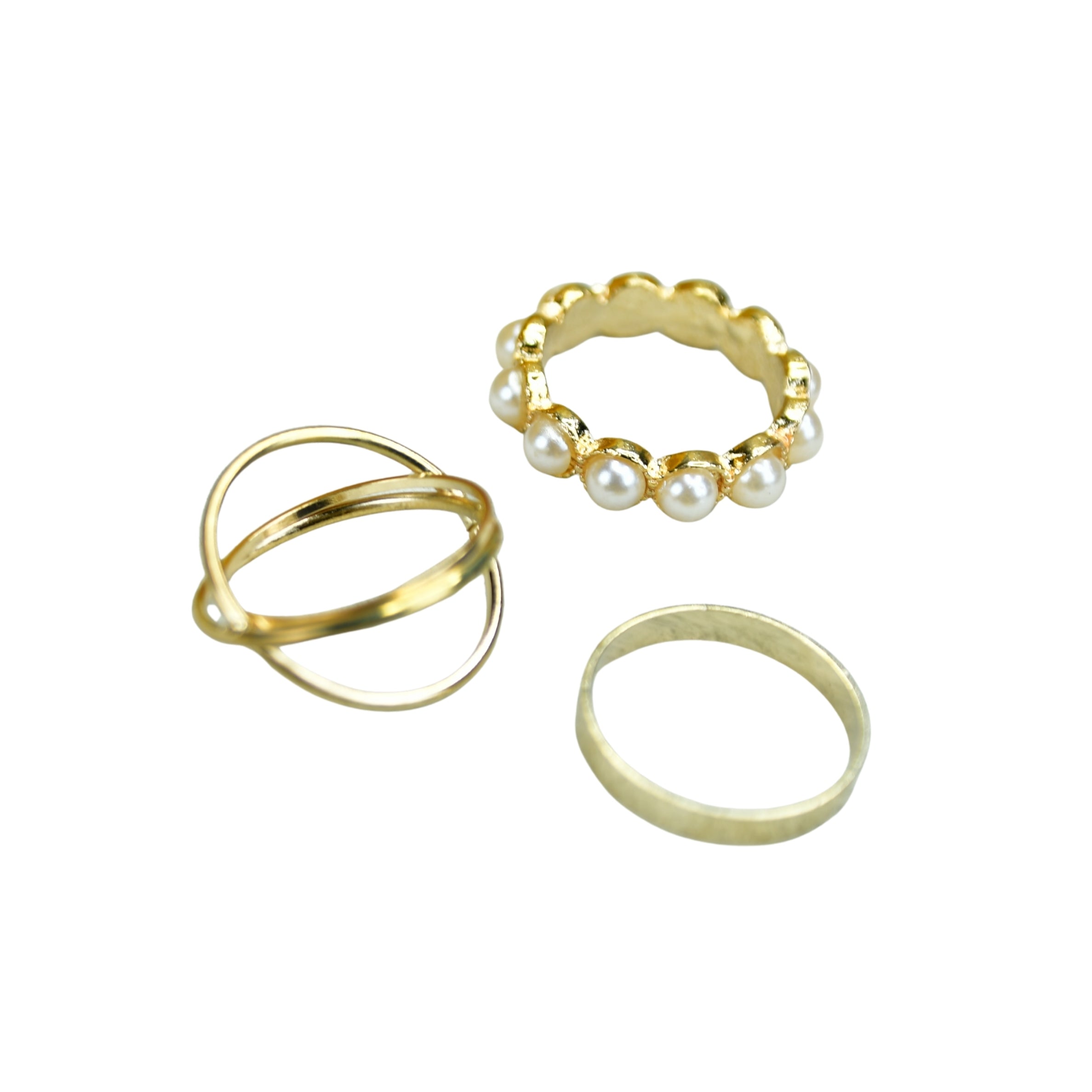 MAYII - Gold Abstract Ring Set of 3 Stainless Steel - One Size - Mayii - Mayii