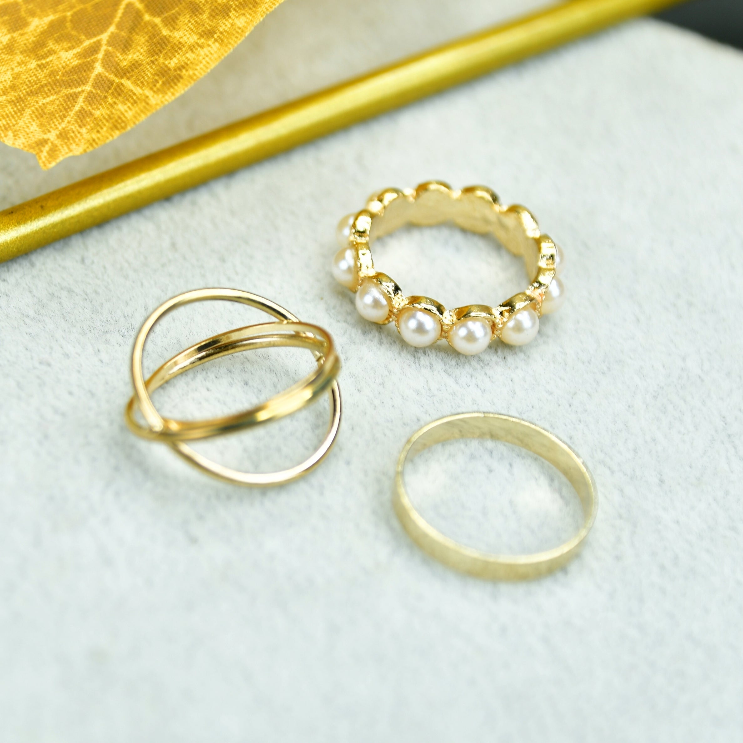 MAYII - Gold Abstract Ring Set of 3 Stainless Steel - One Size - Mayii - Mayii
