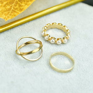 MAYII - Gold Abstract Ring Set of 3 Stainless Steel - One Size - Mayii - Mayii