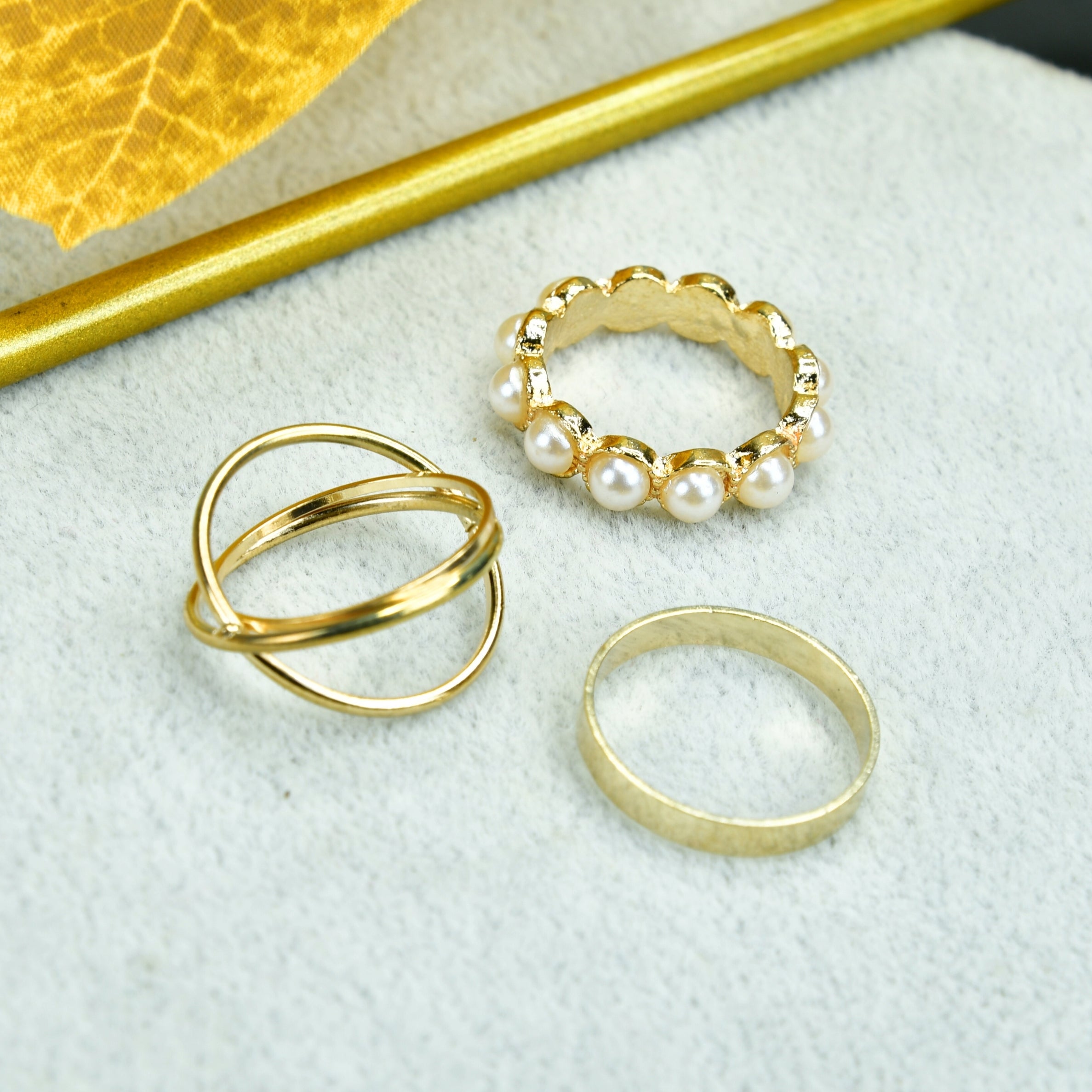 MAYII - Gold Abstract Ring Set of 3 Stainless Steel - One Size - Mayii - Mayii
