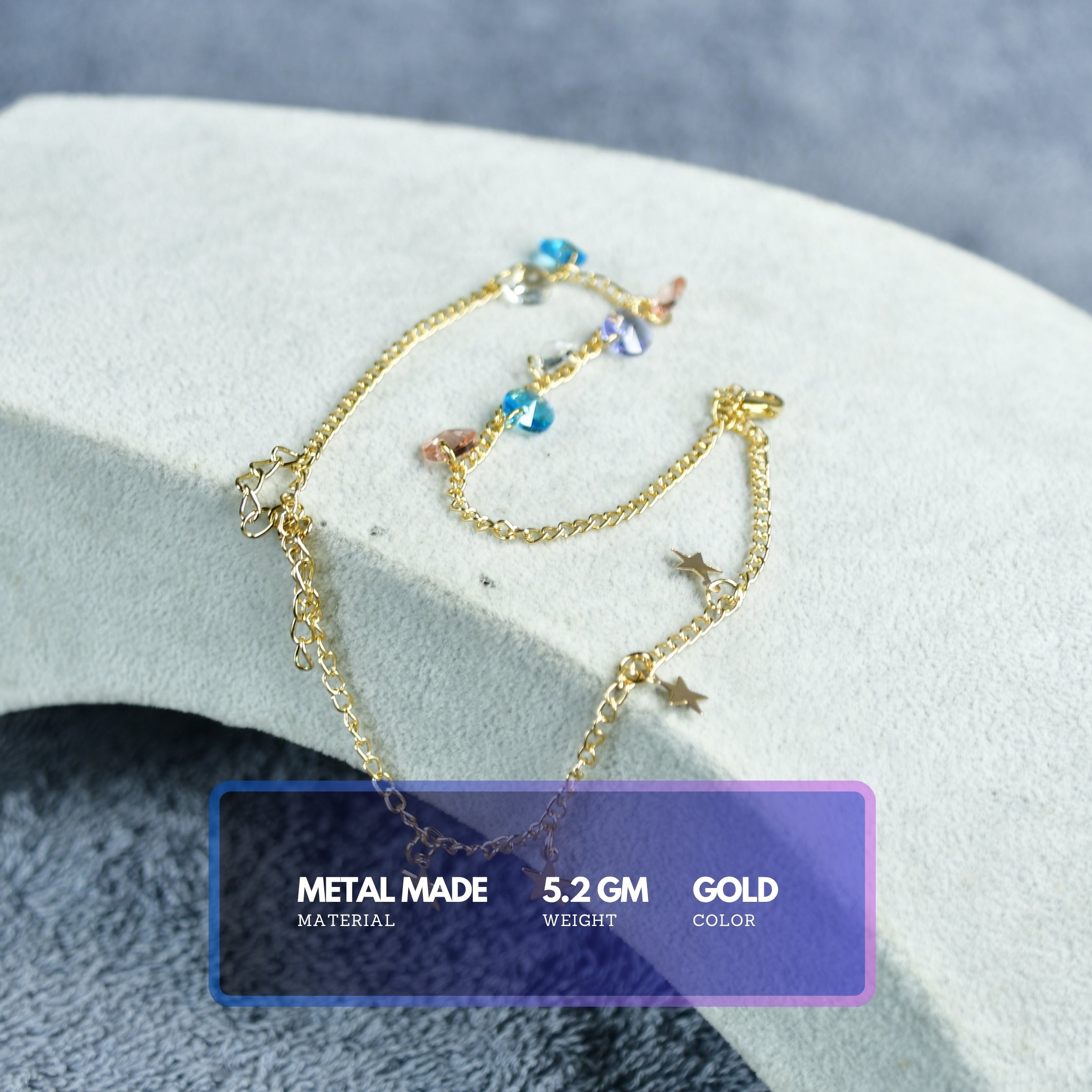 MAYII Gold Crystal Anklet - Gold - Stainless Steel - One Size - Mayii - Mayii