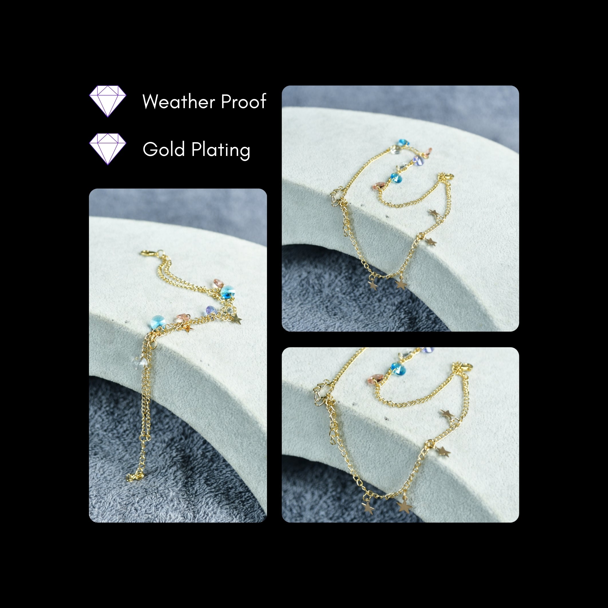 MAYII Gold Crystal Anklet - Gold - Stainless Steel - One Size - Mayii - Mayii
