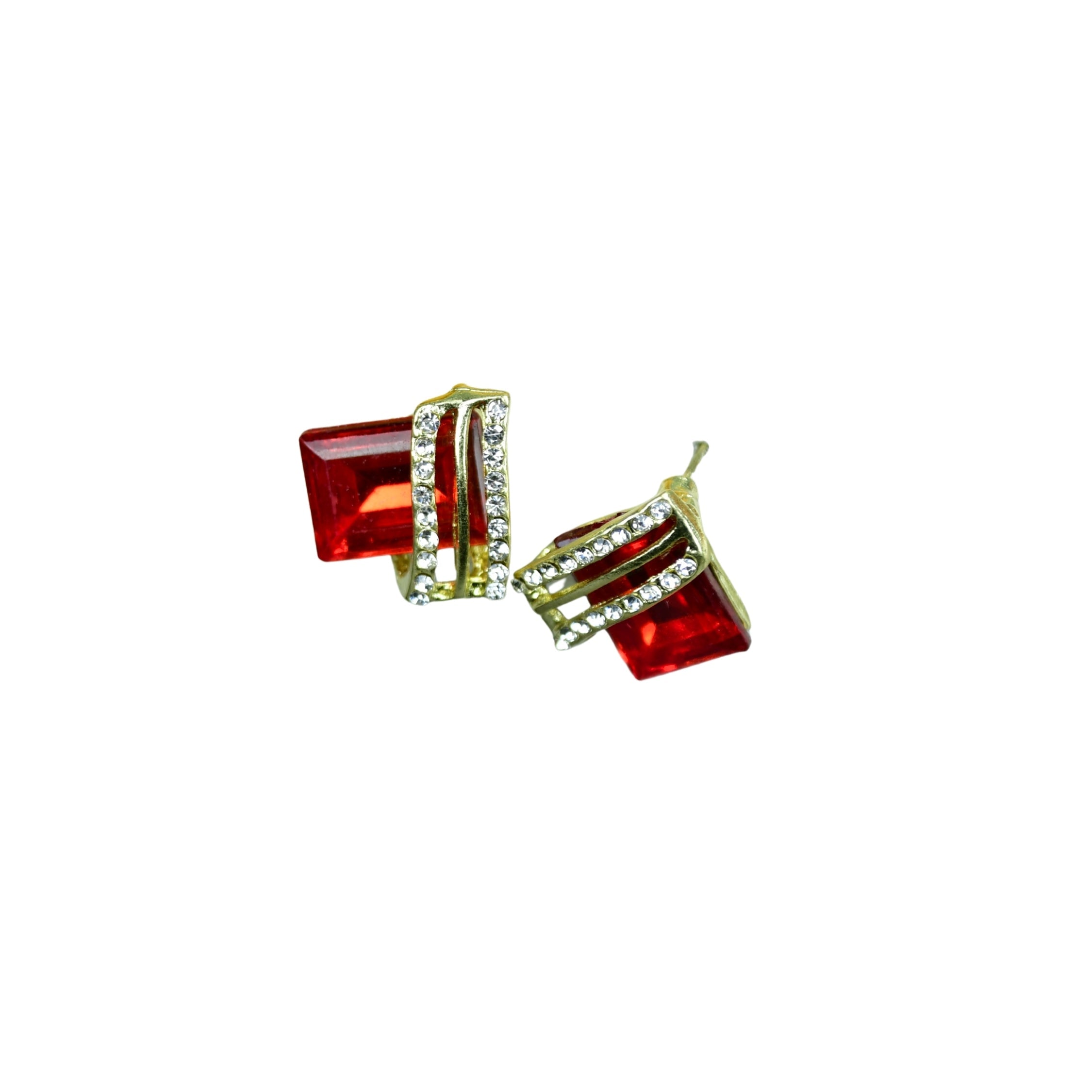 MAYII - Gold Red Stainless Steel Crystal Lining Earrings - One Size - Mayii - Mayii