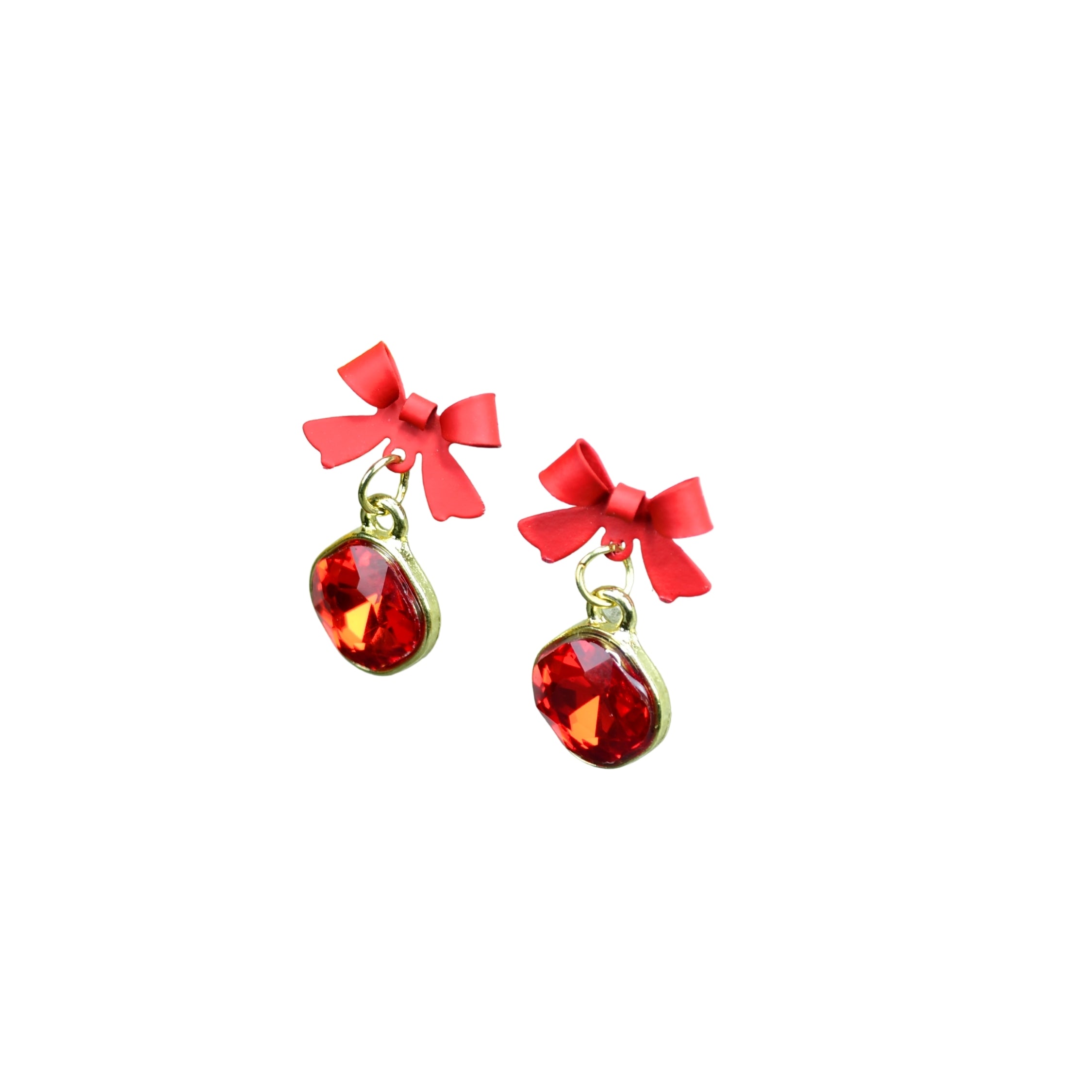 MAYII - Gold Red Stainless Steel Crystal Ribbon Earrings - One Size - Mayii - Mayii