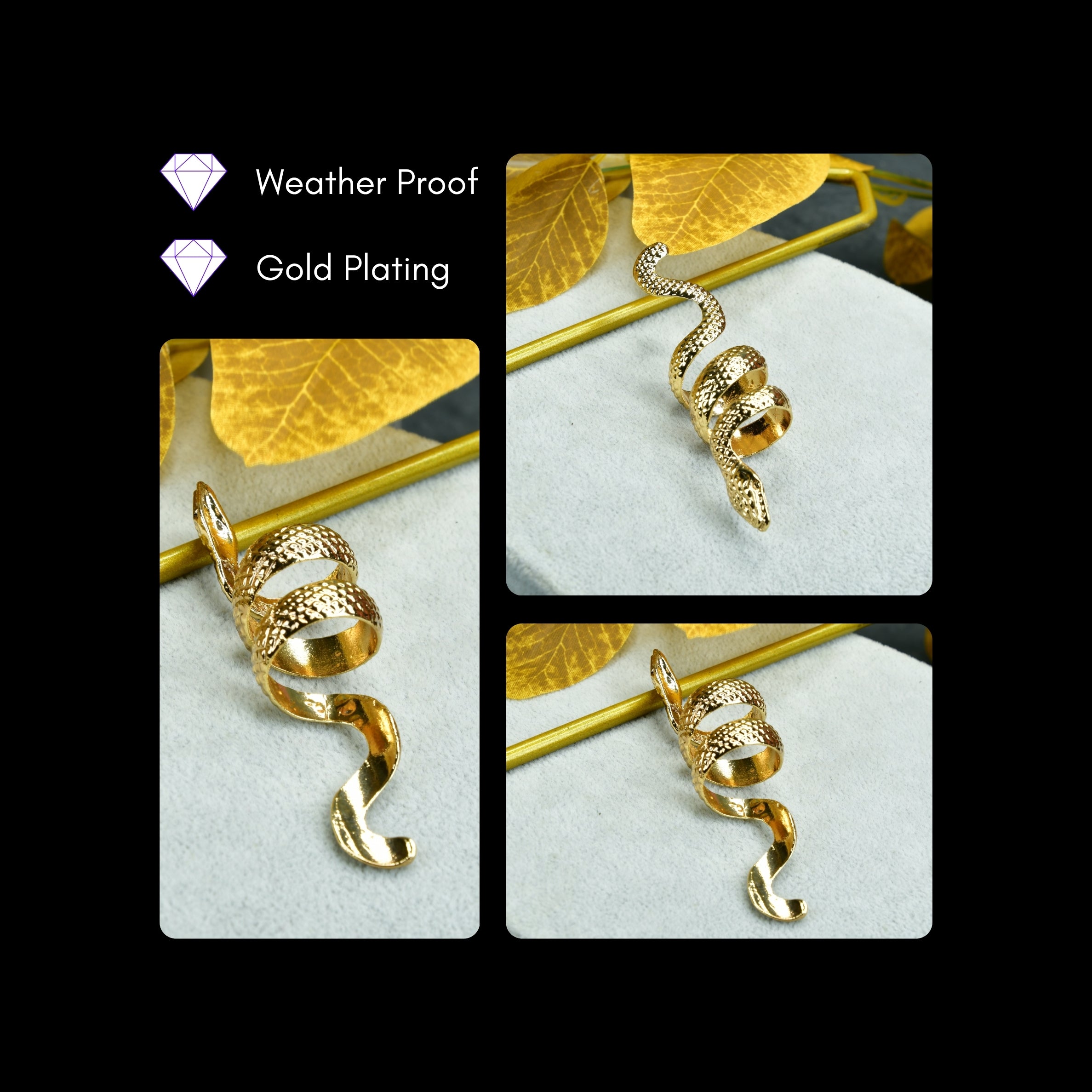 MAYII - Gold Stainless Steel Snake Shaped Ring - One Size - Mayii - Mayii