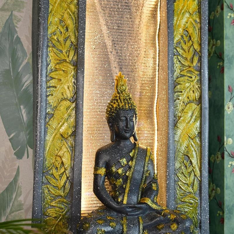 Mayii Golden Buddha Water Fountain – Elegant Buddha Sitting Against Tall Wall for Luxurious Home Decor & Gifts - MAYII - Mayii