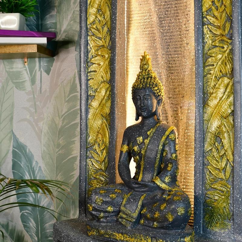 Mayii Golden Buddha Water Fountain – Elegant Buddha Sitting Against Tall Wall for Luxurious Home Decor & Gifts - MAYII - Mayii