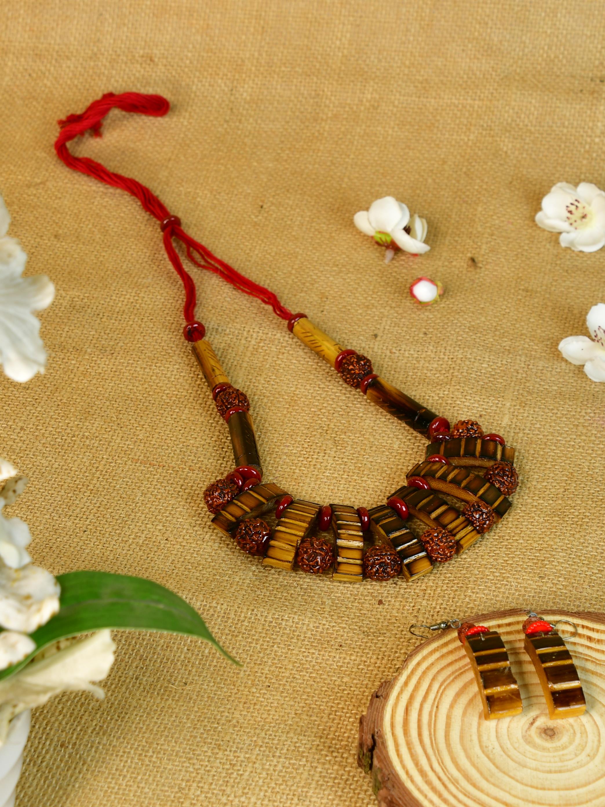 Mayii Handcrafted Bamboo & Rudraksha Necklace - Mayii - Mayii