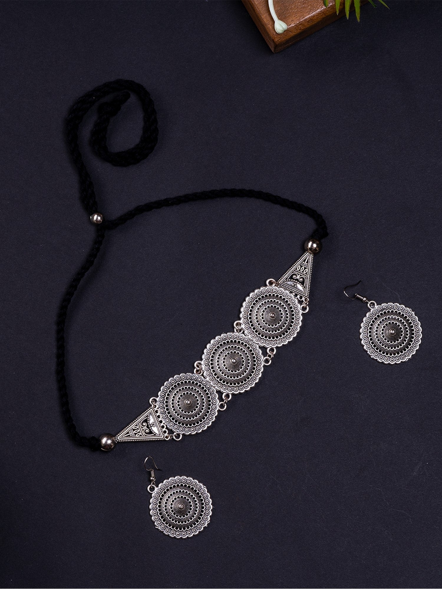 Mayii Handcrafted German Silver Choker: Floral & Triangle Design - Mayii - Mayii