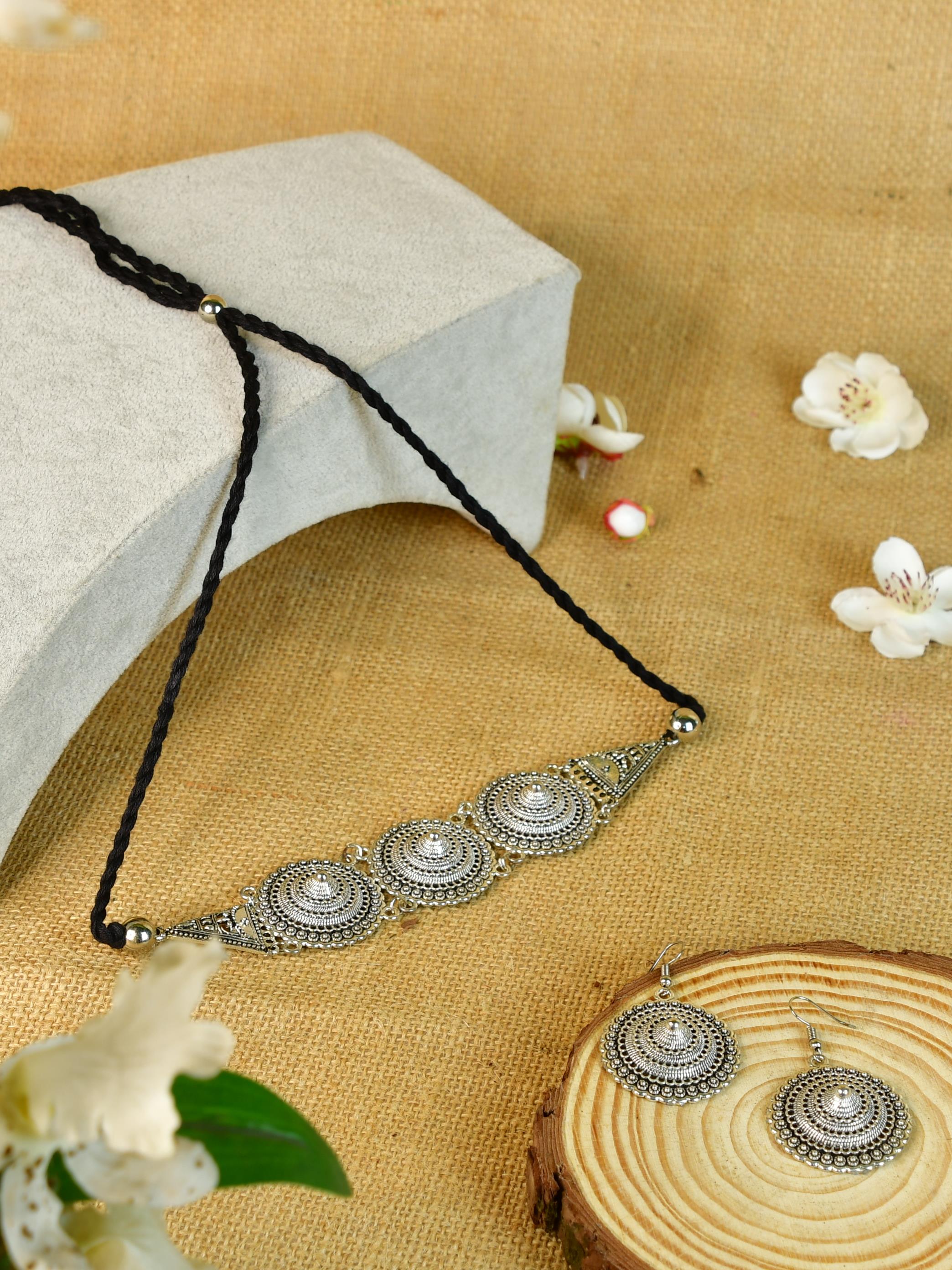 Mayii Handcrafted German Silver Choker: Floral & Triangle Design - Mayii - Mayii
