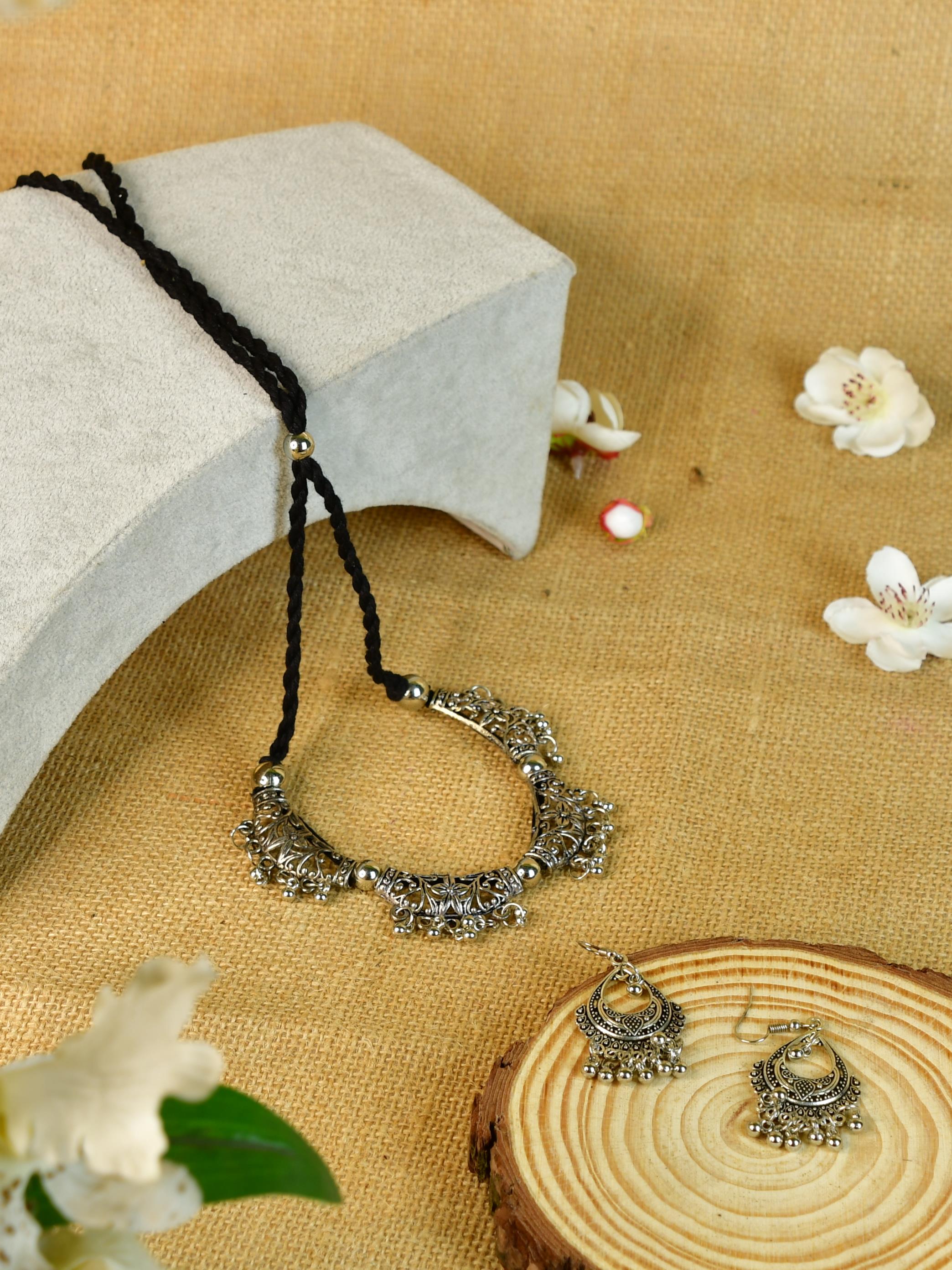 Mayii Handcrafted German Silver Choker with Water Drop Earrings - Mayii - Mayii