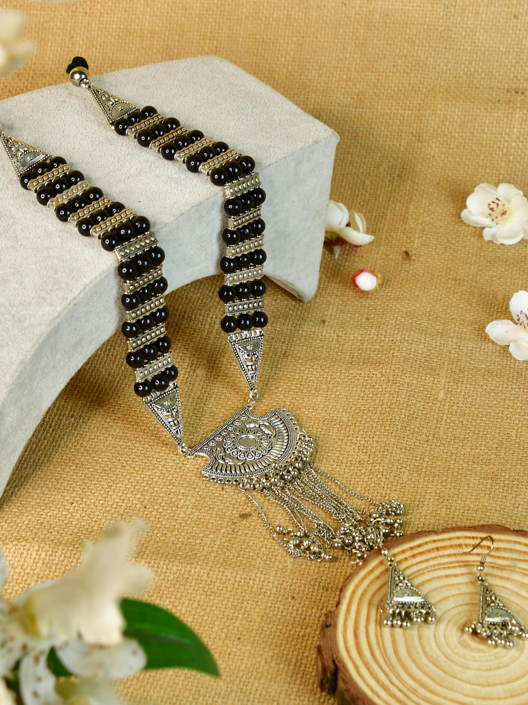 Mayii Handcrafted German Silver Necklace: Chain Drops & Beads - Mayii - Mayii
