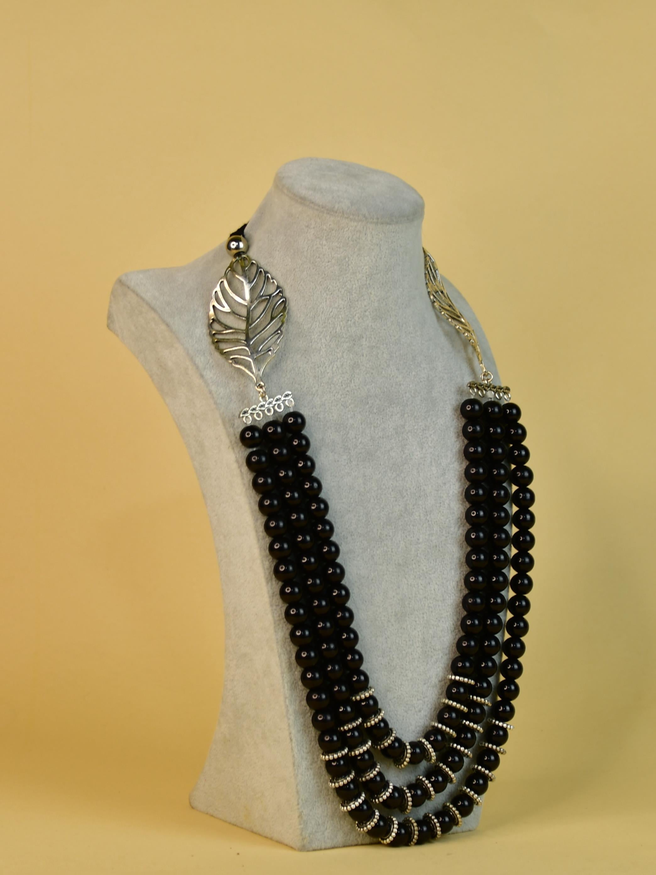 Mayii Handcrafted German Silver Necklace: Leaf Design with Beads - Mayii - Mayii