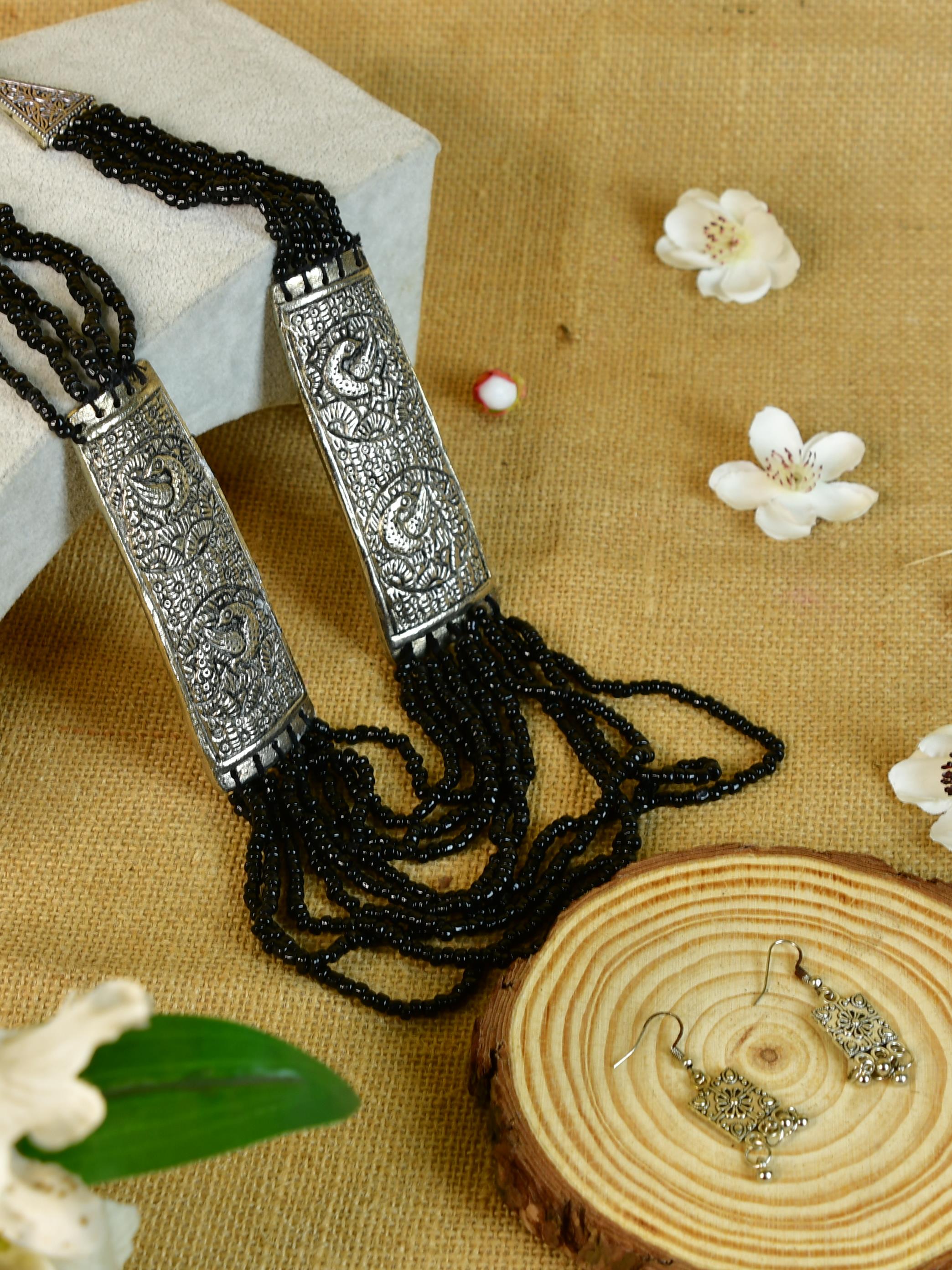 Mayii Handcrafted German Silver Necklace: Peacock Art & Beads - Mayii - Mayii
