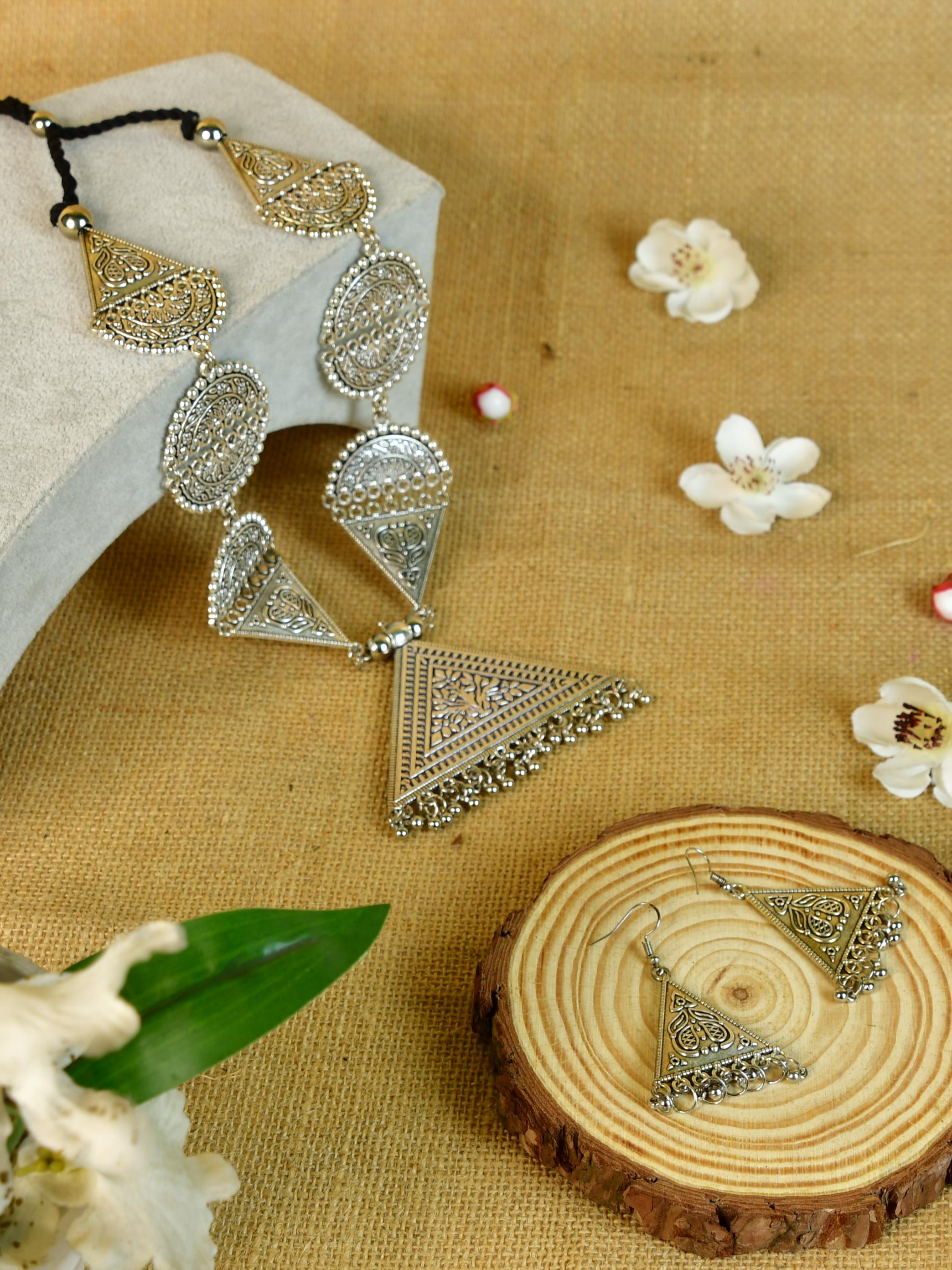 Mayii Handcrafted German Silver Necklace: Triangle & Tree Design - Mayii - Mayii