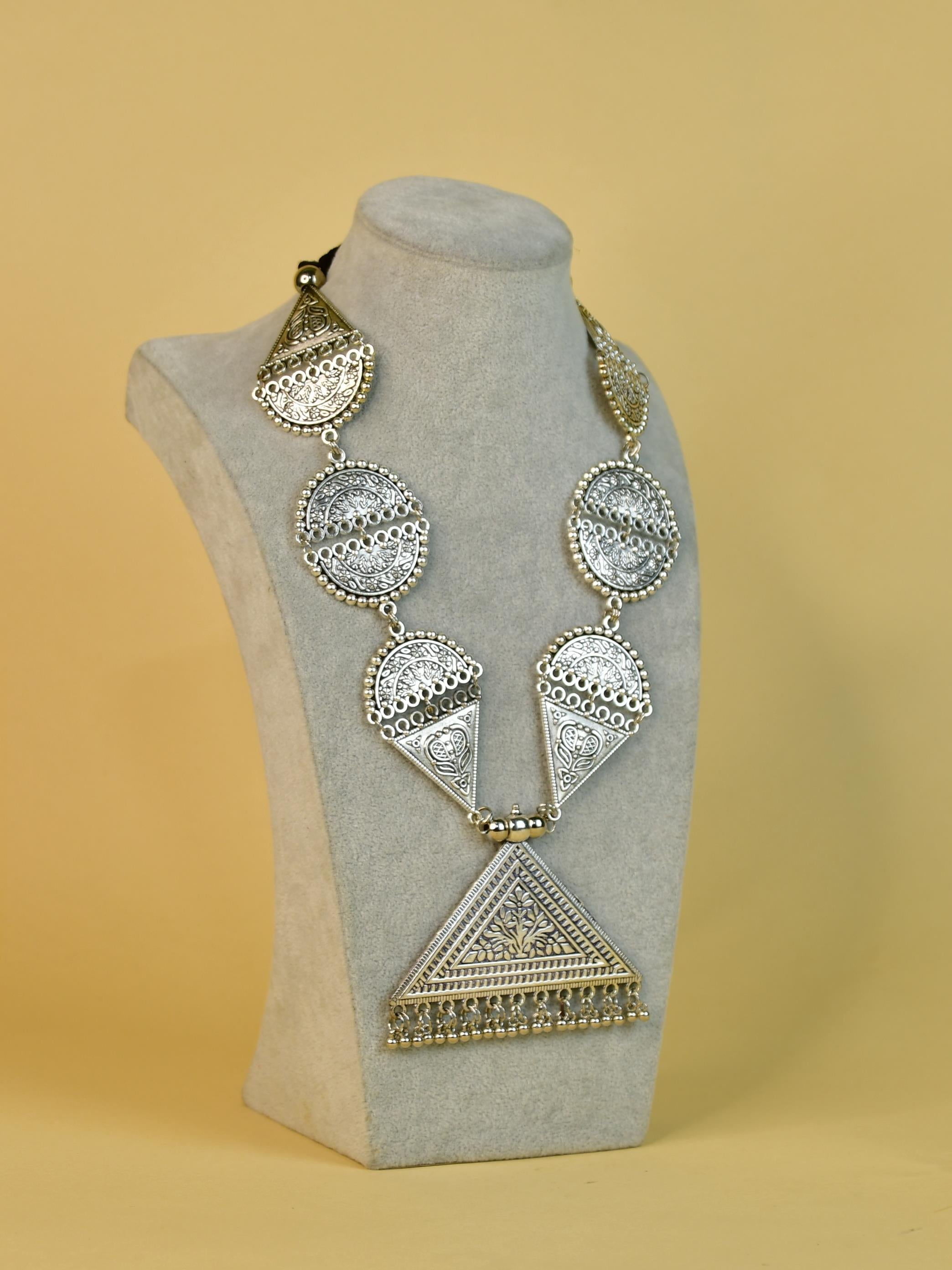 Mayii Handcrafted German Silver Necklace: Triangle & Tree Design - Mayii - Mayii
