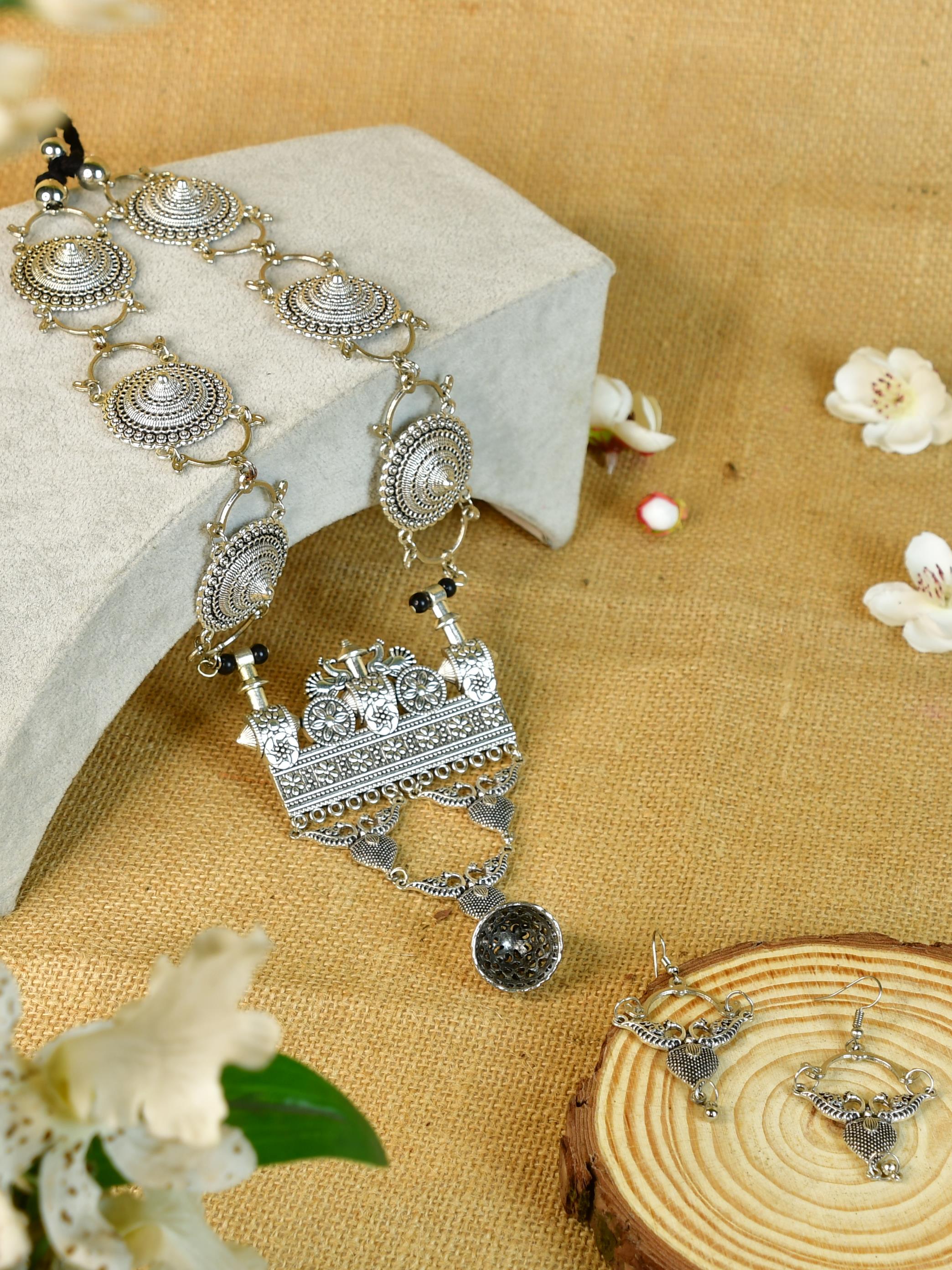 Mayii Handcrafted German Silver Square Pendant: Peacock Design - Mayii - Mayii
