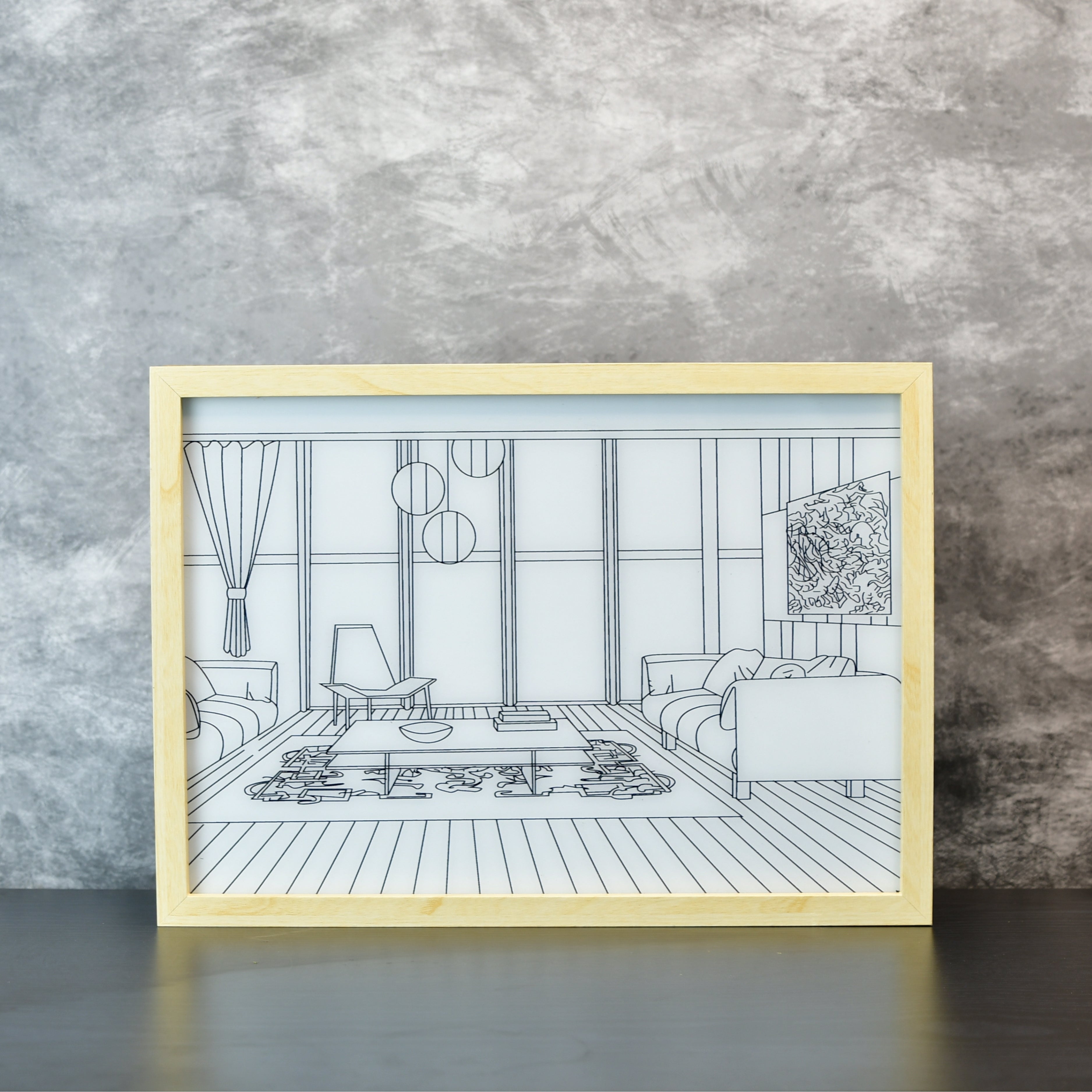 Mayii Illuminated Hall Room Frame – LED Landscape Photo Frame with Sofas, Carpet & Balcony for Chic Home Decor - MAYII - Mayii