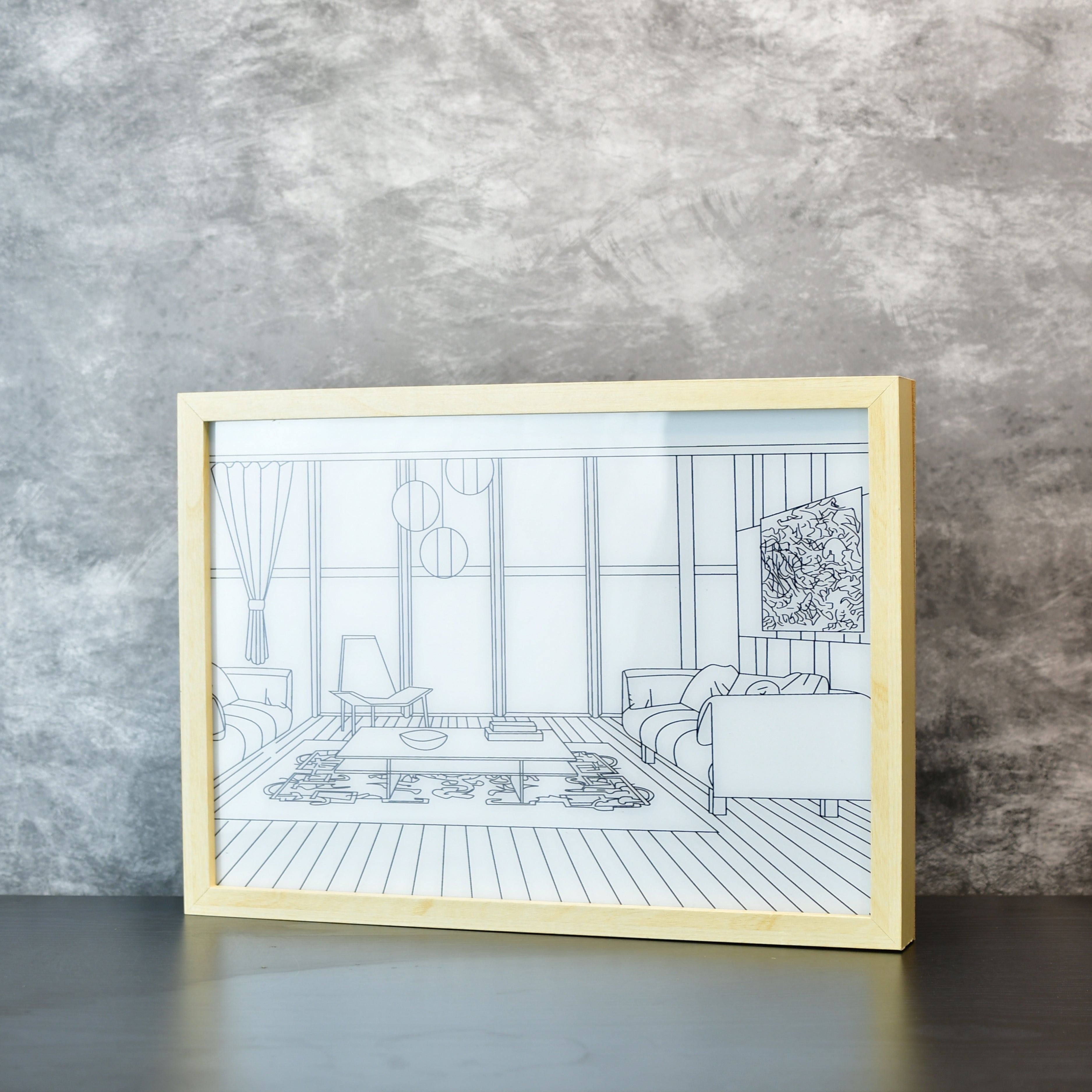 Mayii Illuminated Hall Room Frame – LED Landscape Photo Frame with Sofas, Carpet & Balcony for Chic Home Decor - MAYII - Mayii