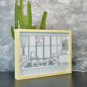 Mayii Illuminated Hall Room Frame – LED Landscape Photo Frame with Sofas, Carpet & Balcony for Chic Home Decor - MAYII - Mayii