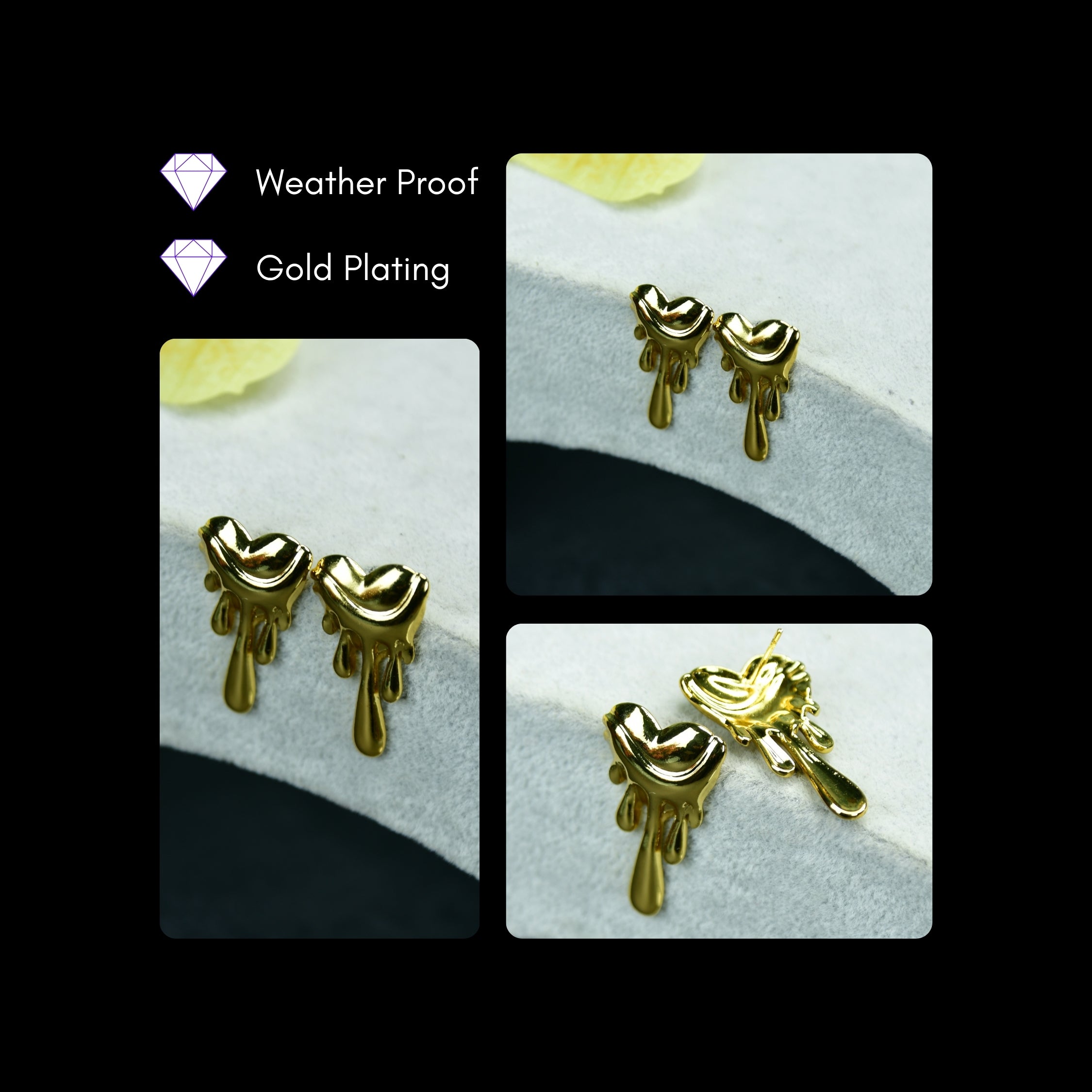 MAYII Melting Hearts Gold Stainless Steel Earrings - One Size - Mayii - Mayii