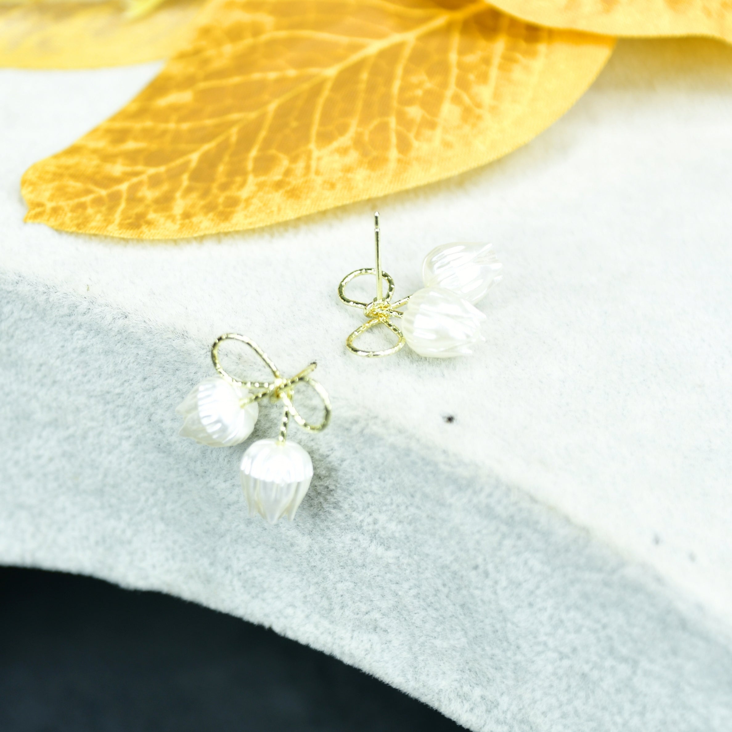 MAYII Ribbon Flower Gold Stainless Steel Earrings - One Size - Mayii - Mayii