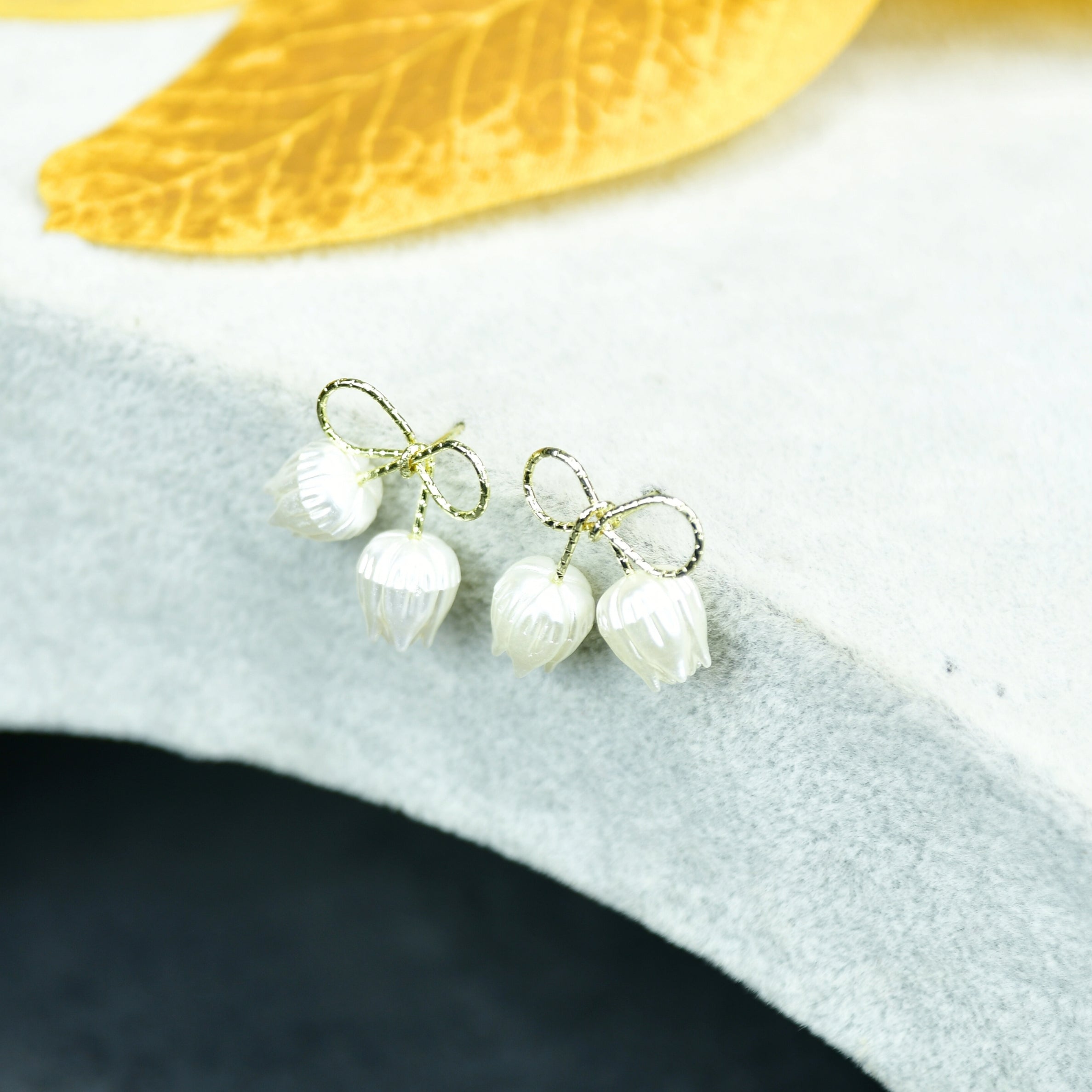 MAYII Ribbon Flower Gold Stainless Steel Earrings - One Size - Mayii - Mayii