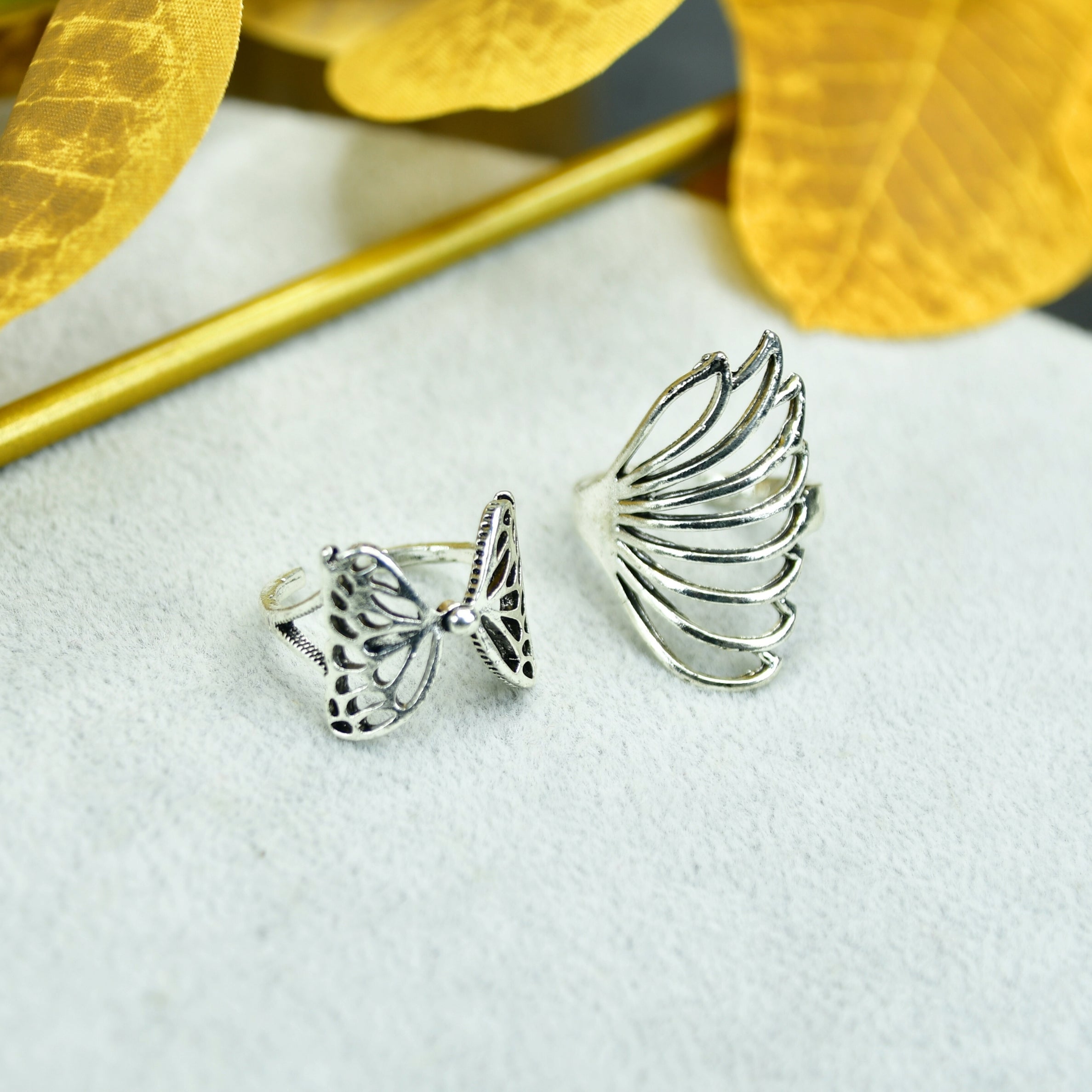 MAYII - Rose Silver Butterfly Ring Set Stainless Steel - One Size - Mayii - Mayii
