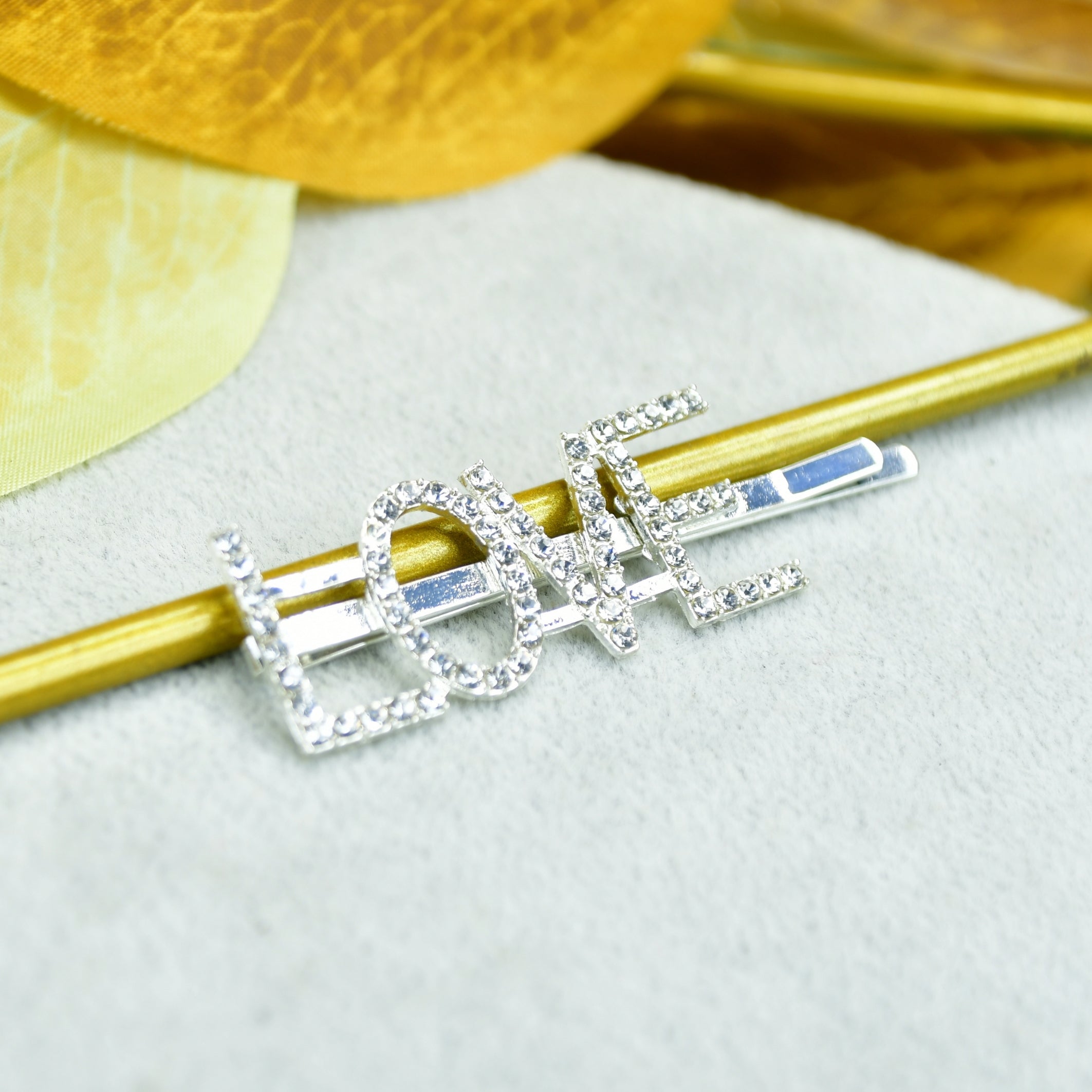 MAYII - Silver Crystal Love Hairpin Stainless Steel - One Size - Mayii - Mayii