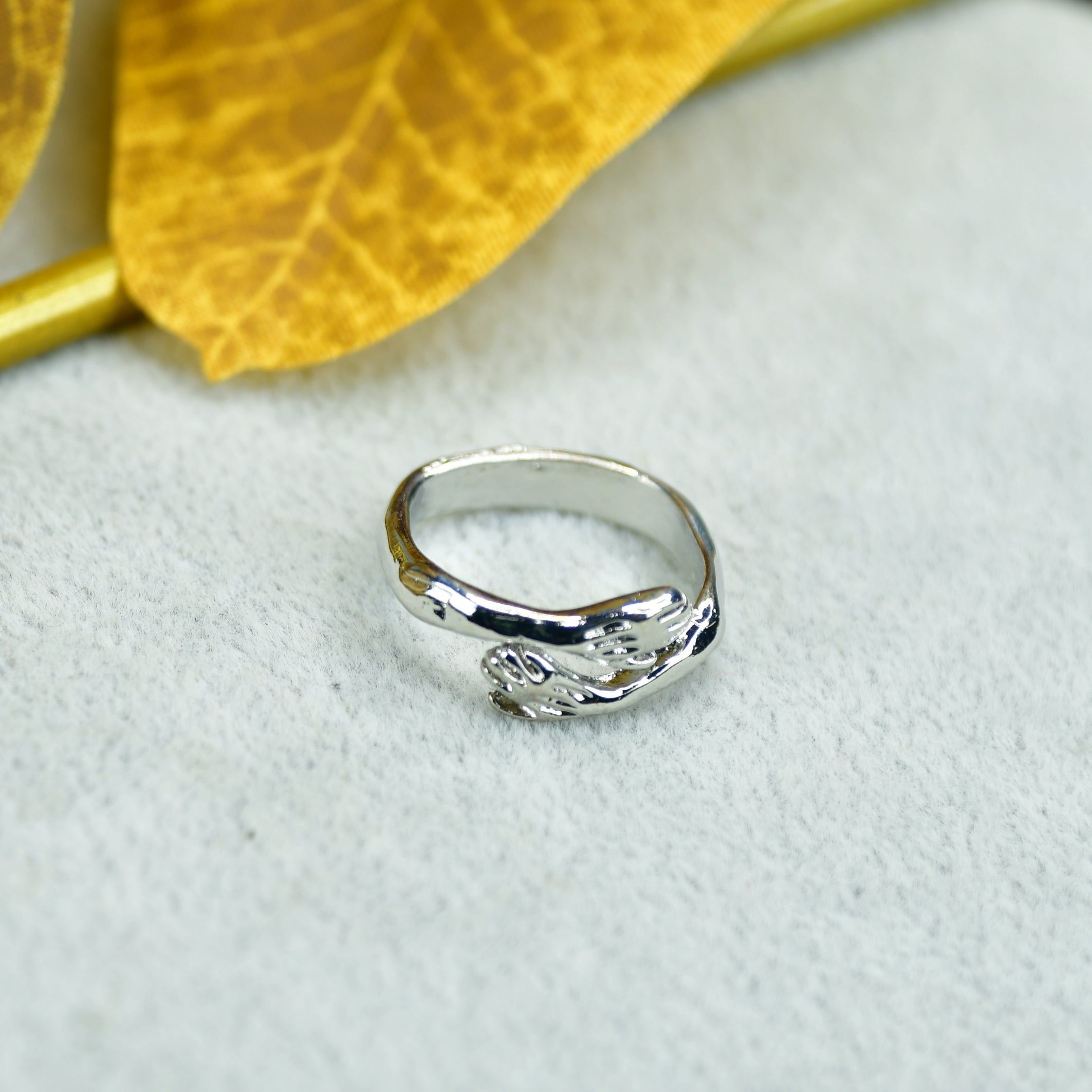 MAYII - Silver Hand in Hand Ring Stainless Steel - One Size - Mayii - Mayii