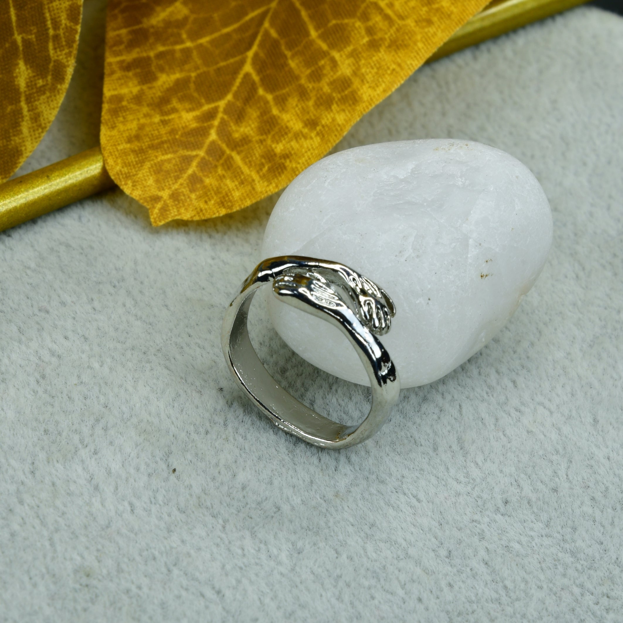 MAYII - Silver Hand in Hand Ring Stainless Steel - One Size - Mayii - Mayii